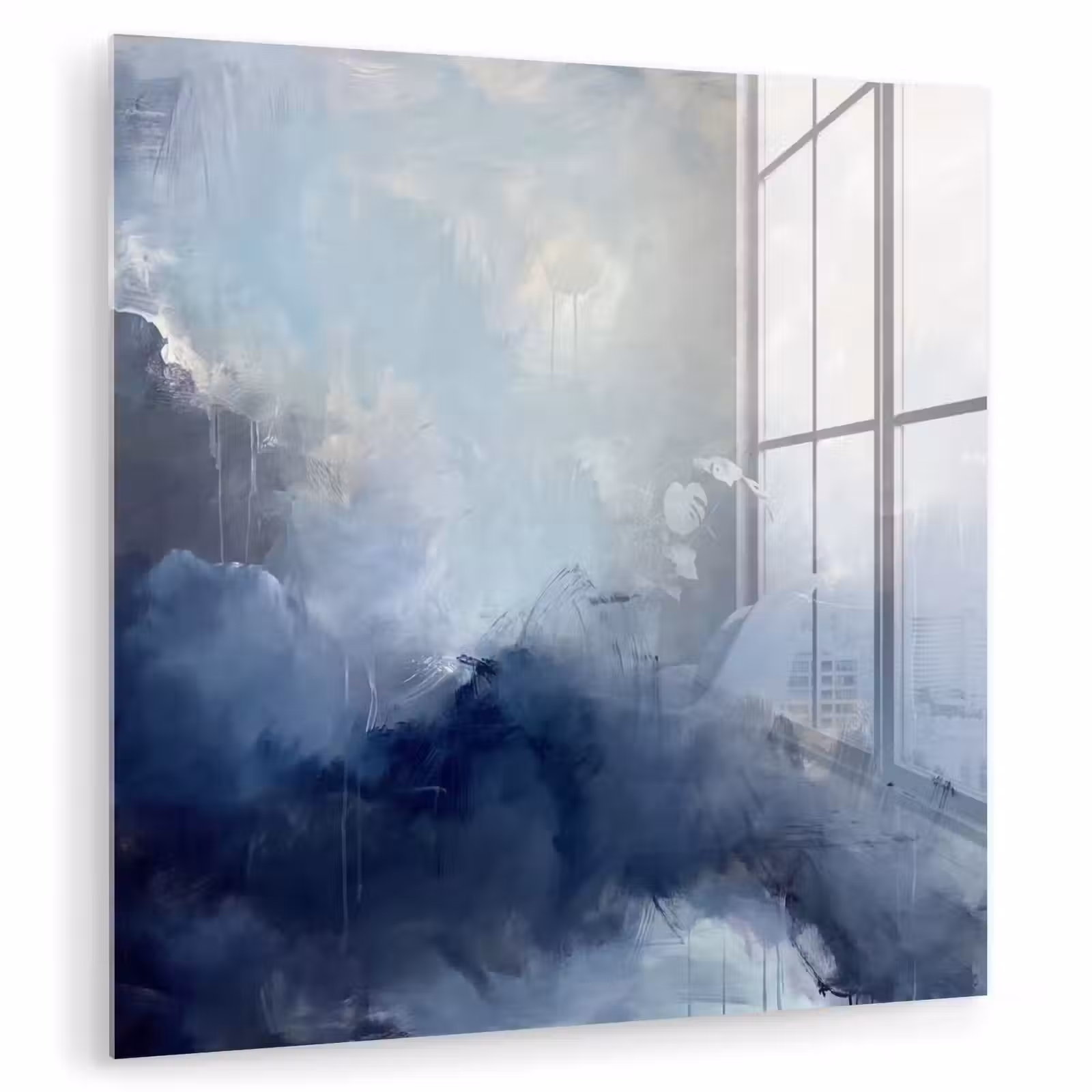 Glasbild - Zusammenfassung – Wolken – Modern – Blau – Kunst - Abstract - Wolken - Modern - Blauw - Kunst plexiglas 5mm klein