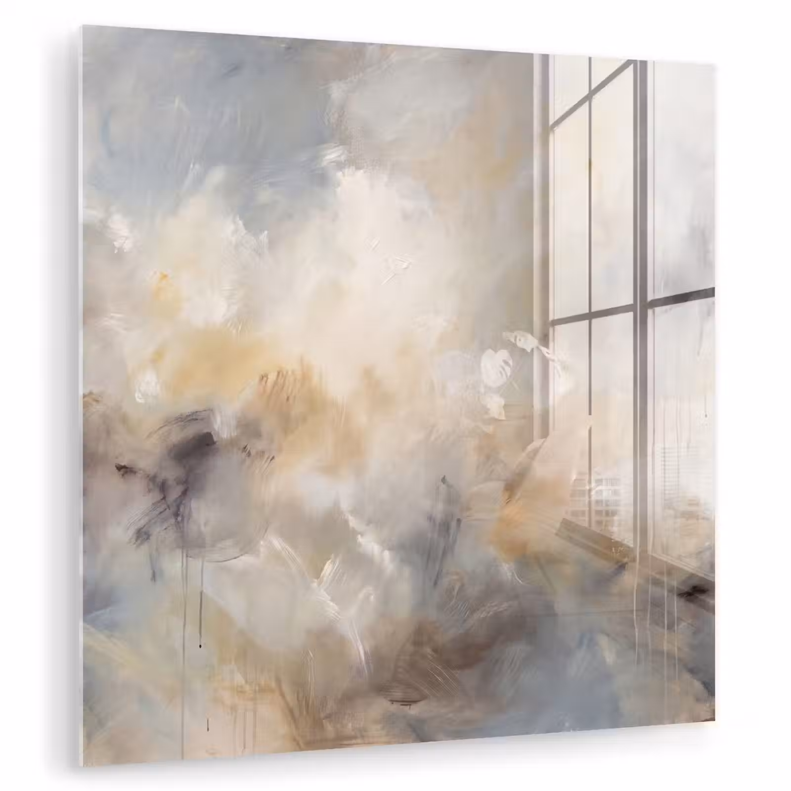 Glasbild - Zusammenfassung – Wolken – Stimmungsvoll – Beige – Grau - Abstract - Wolken - Sfeervol - Beige - Grijs plexiglas 5mm klein