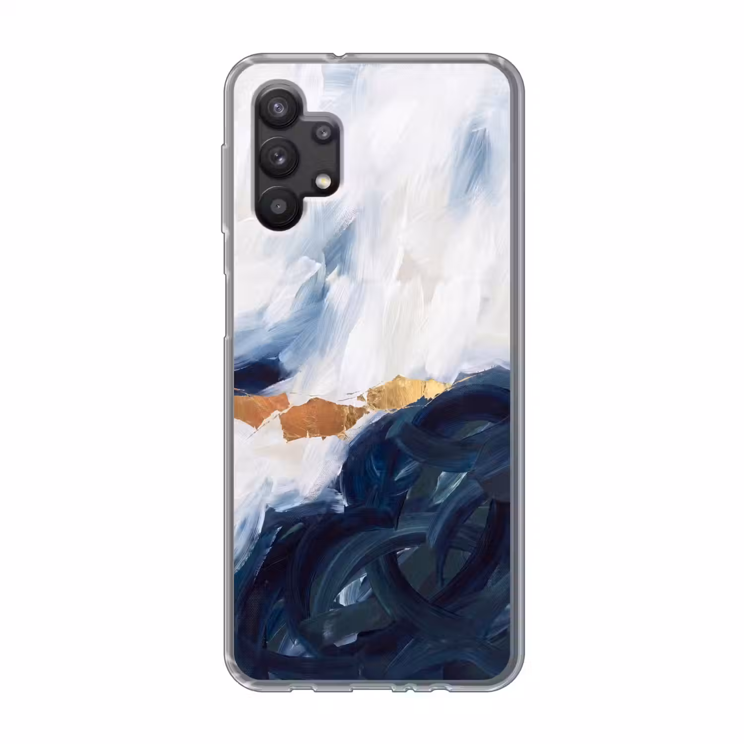 Abstract - Acryl - Blauw - Goud - Elegant Telefoonhoesje Samsung Galaxy A32 5G klein -3d