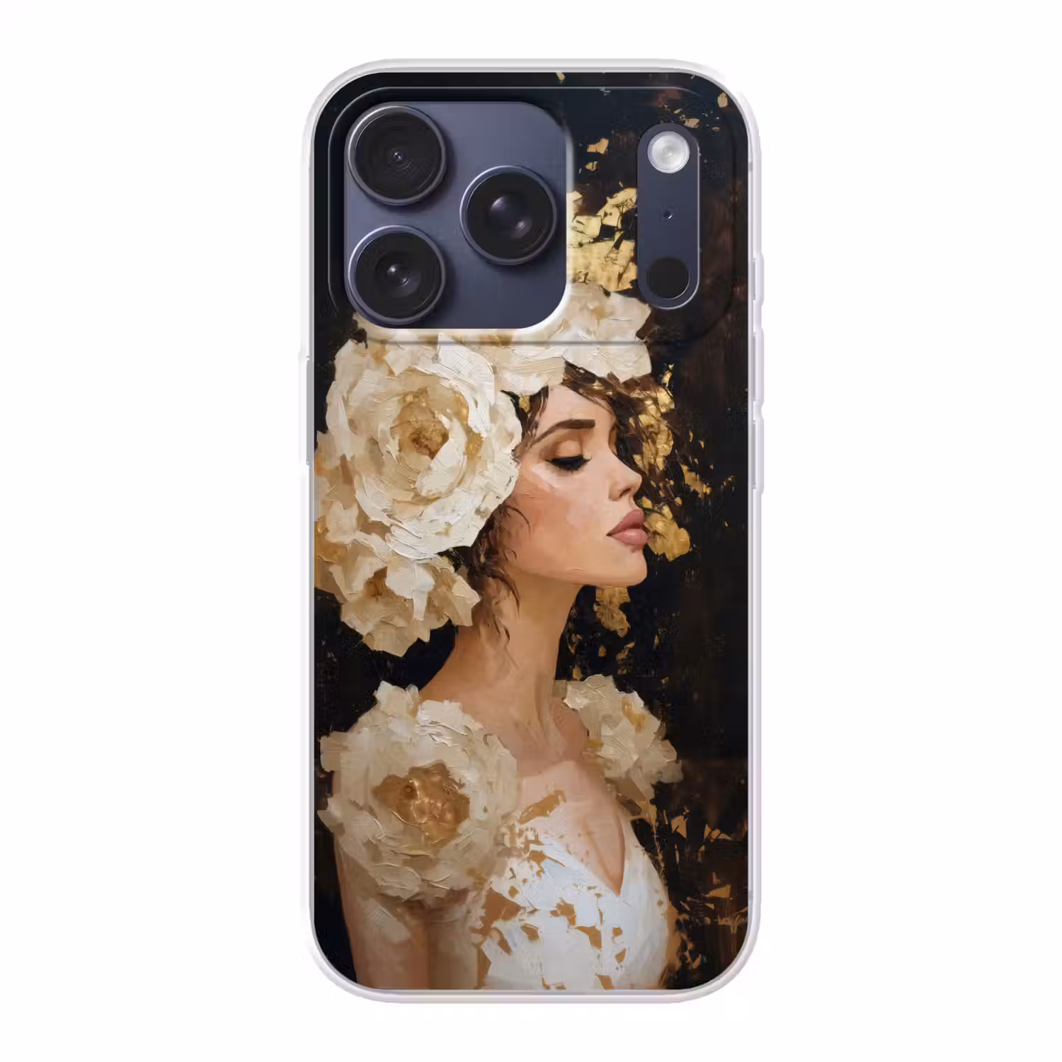 Abstract - Vrouw - Bloemen - Wit Telefoonhoesje iPhone 17 Pro klein -3d