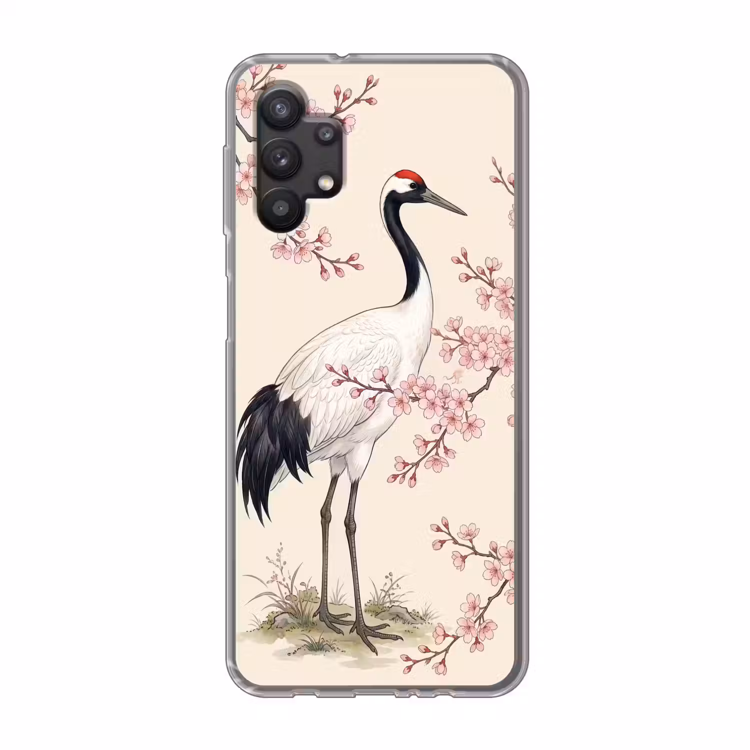 Aziatisch - Kraanvogel - Beige Telefoonhoesje Samsung Galaxy A32 5G klein -3d