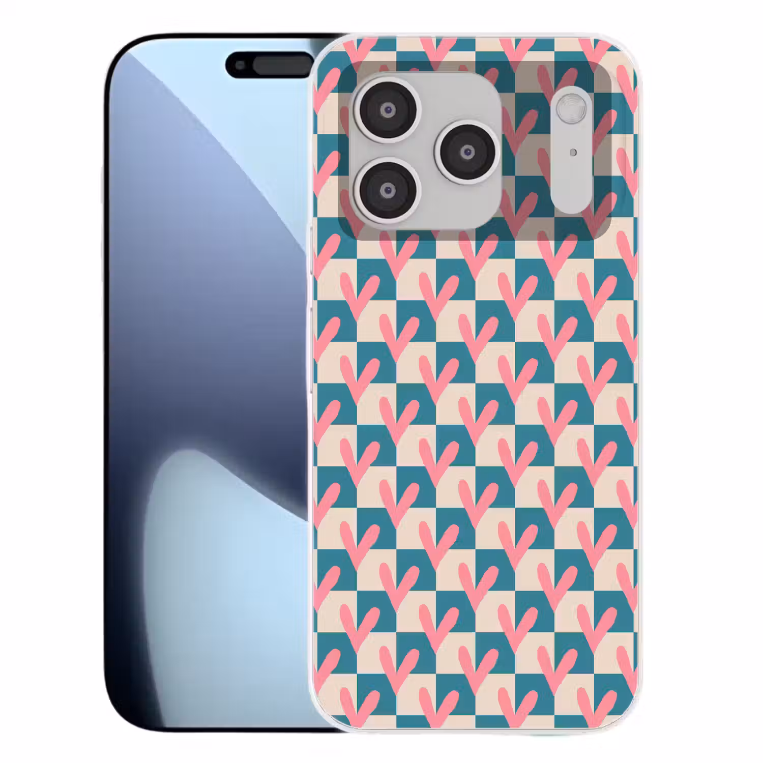 Vlakken - Hartjes - Patroon - Retro Telefoonhoesje iPhone 17 Pro klein 878 -3d