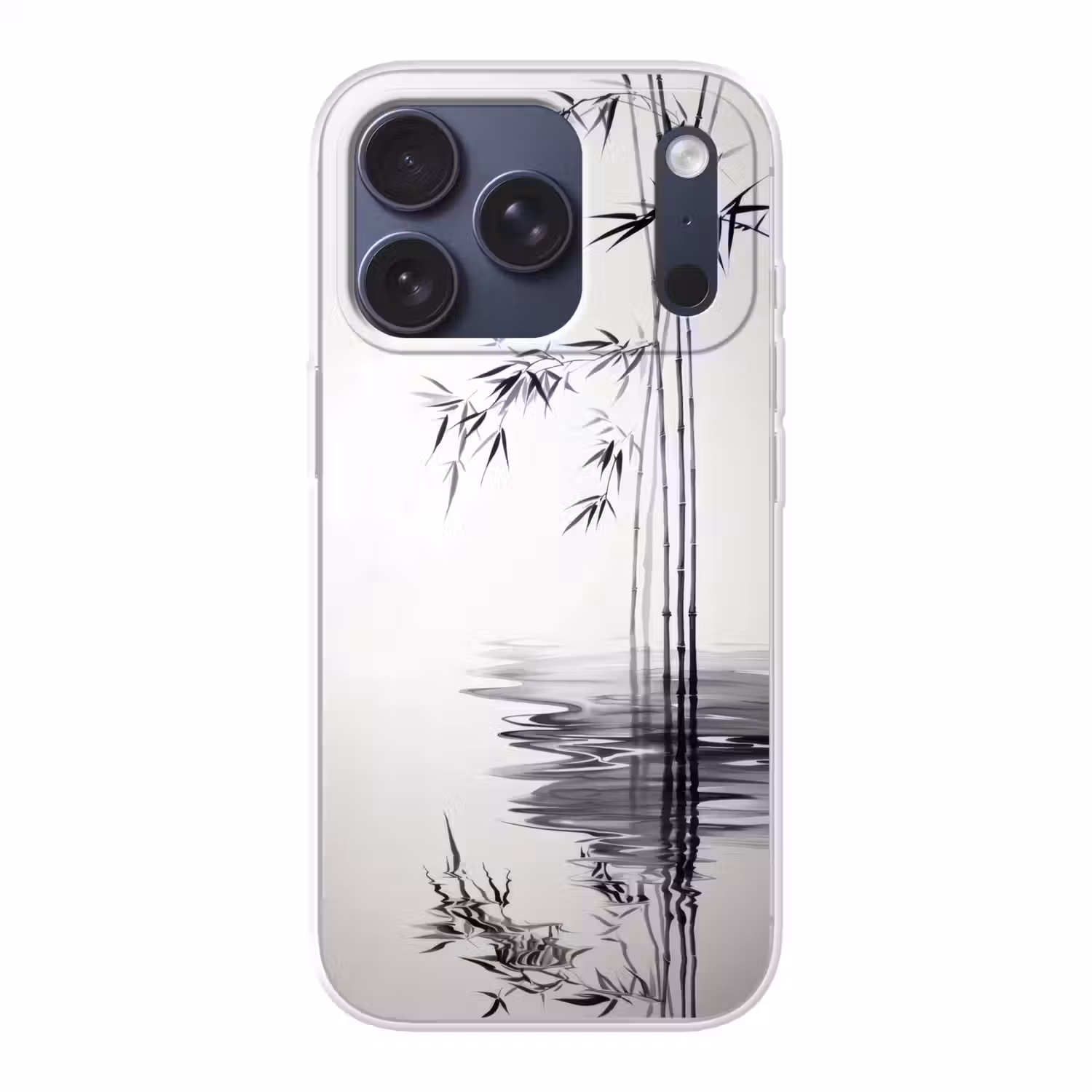 Bamboestammen - Water - Minimalistisch - Wit Telefoonhoesje iPhone 17 Pro klein -3d