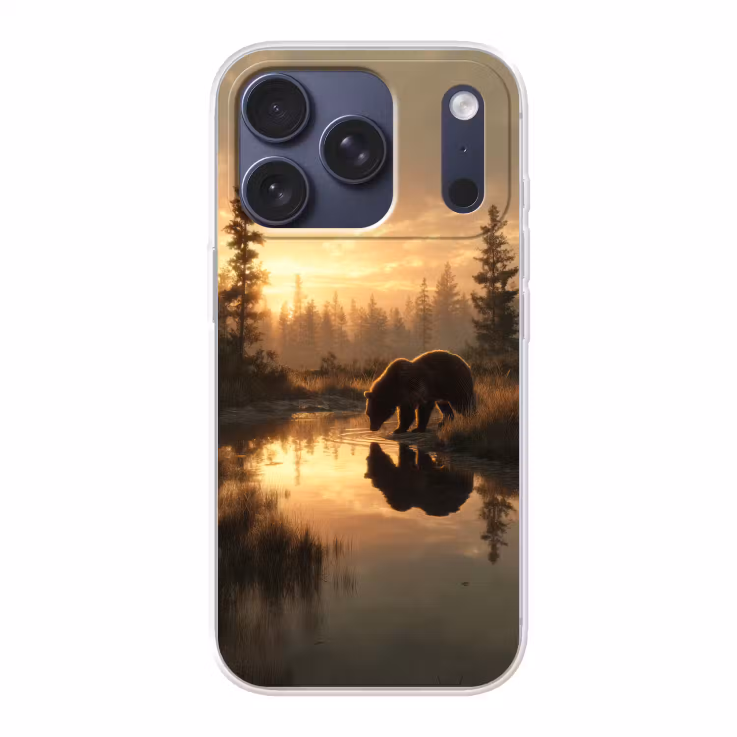 Beer - water - Bos - Ochtendlicht Telefoonhoesje iPhone 17 Pro klein -3d