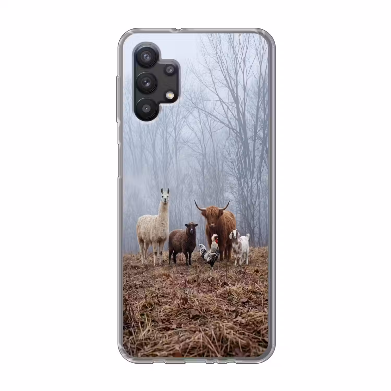 Boerderijdieren - Groep - Mist - Natuur - Rustiek Telefoonhoesje Samsung Galaxy A32 5G klein -3d
