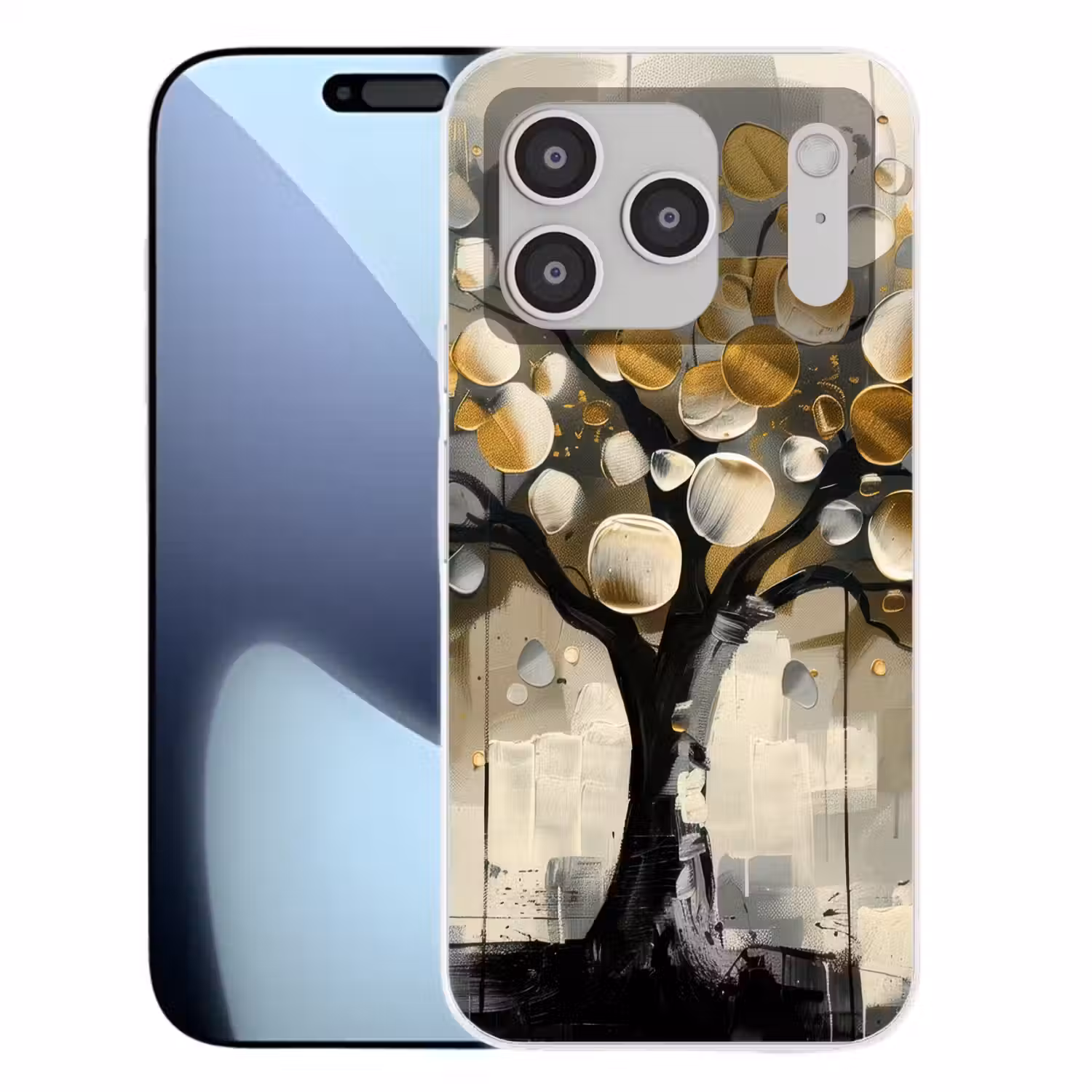 Boom - Abstract - Beige - Goud - Zwart Telefoonhoesje iPhone 17 Pro klein -3d