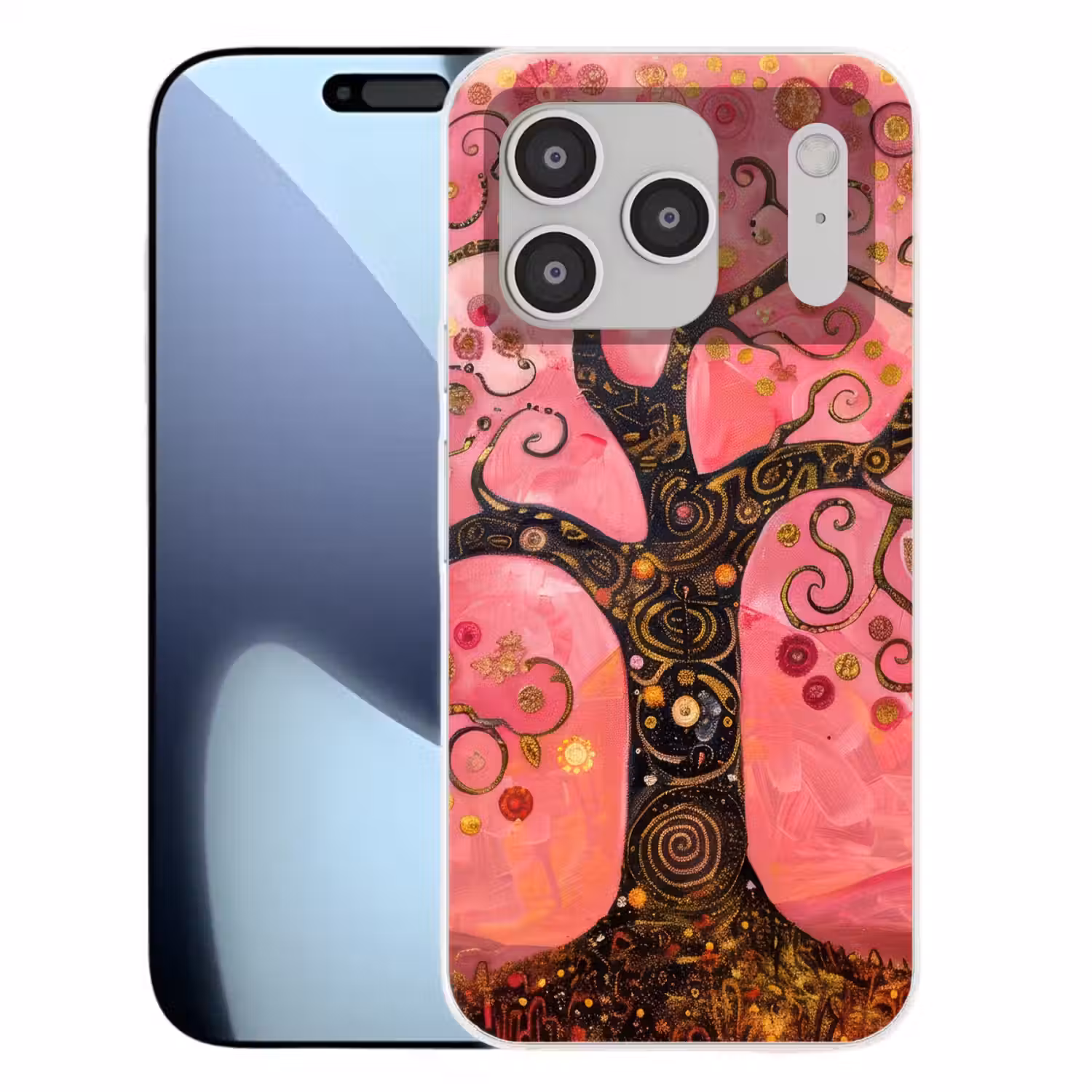 Boom - Levensboom - Roze - Goud Telefoonhoesje iPhone 17 Pro klein -3d