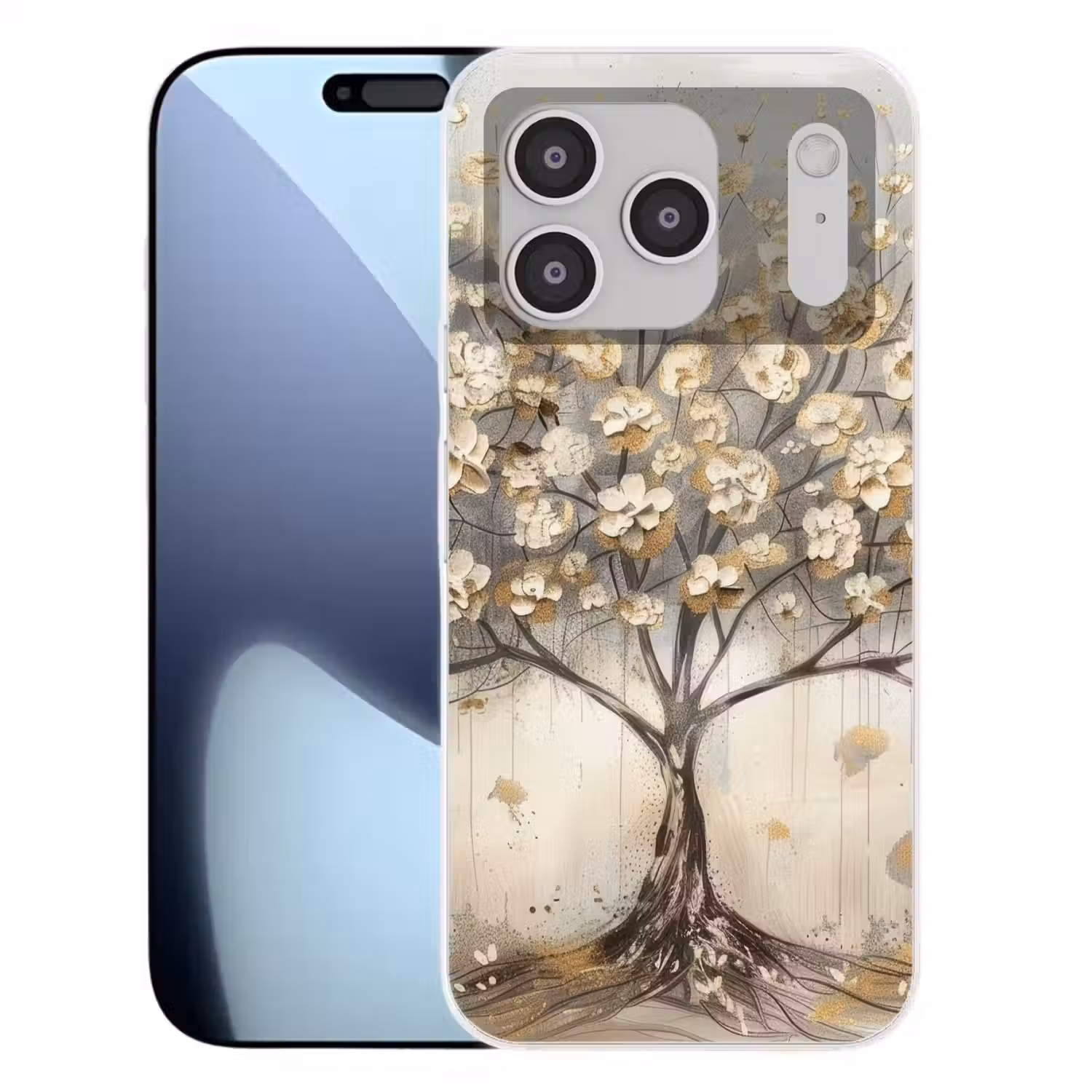 Boom - Beige - Goud - Verflook - Grijs Telefoonhoesje iPhone 17 Pro klein -3d