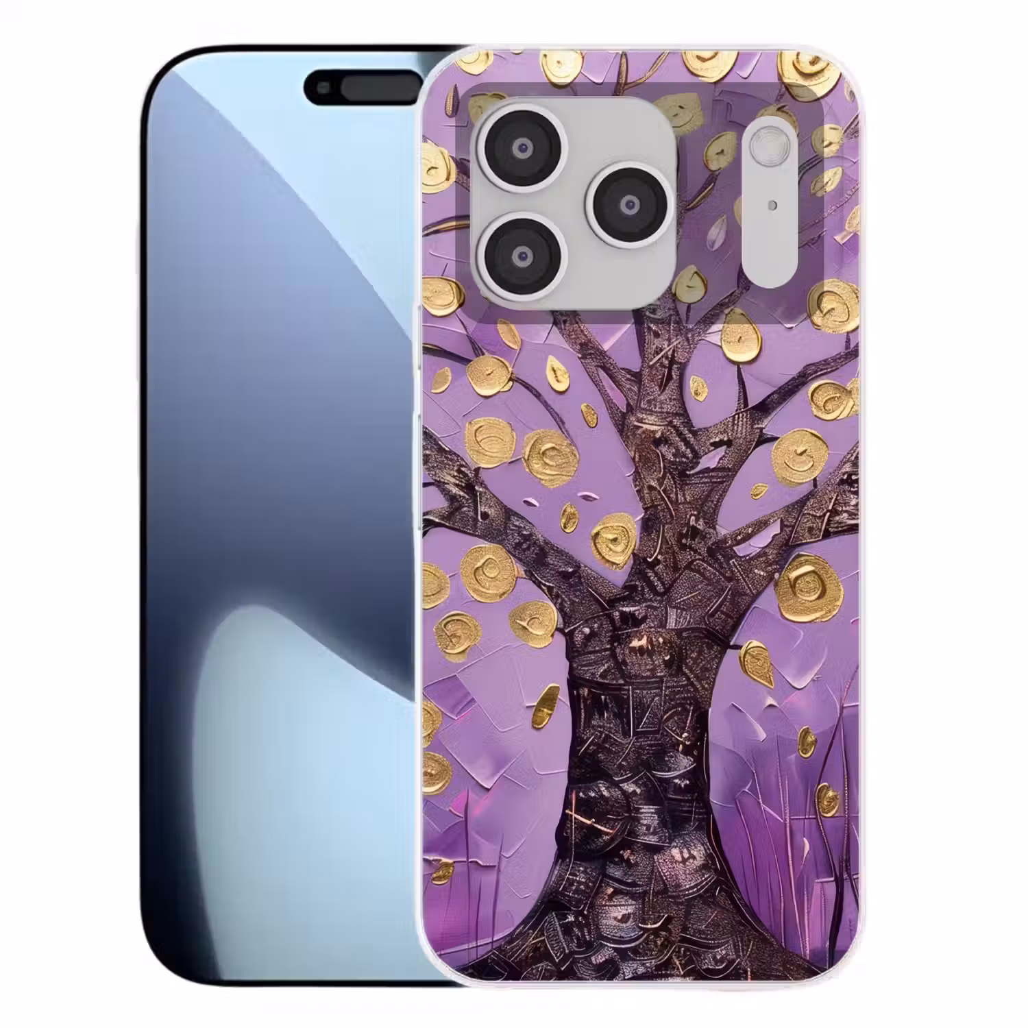 Levensboom - Boom - Paars - Goud - Modern Telefoonhoesje iPhone 17 Pro klein -3d