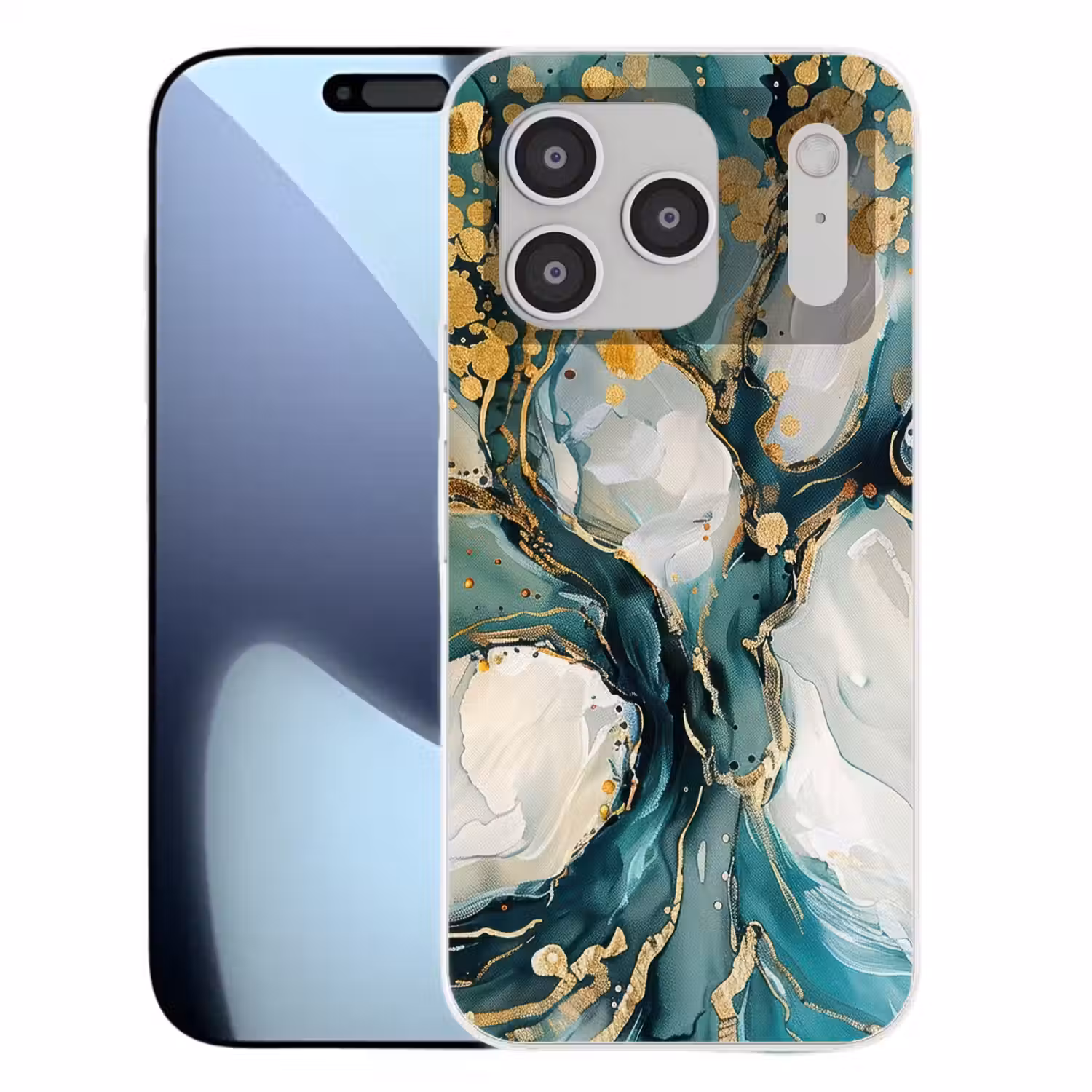 Boom - Modern - Verflook - Turquoise - Goud Telefoonhoesje iPhone 17 Pro klein -3d