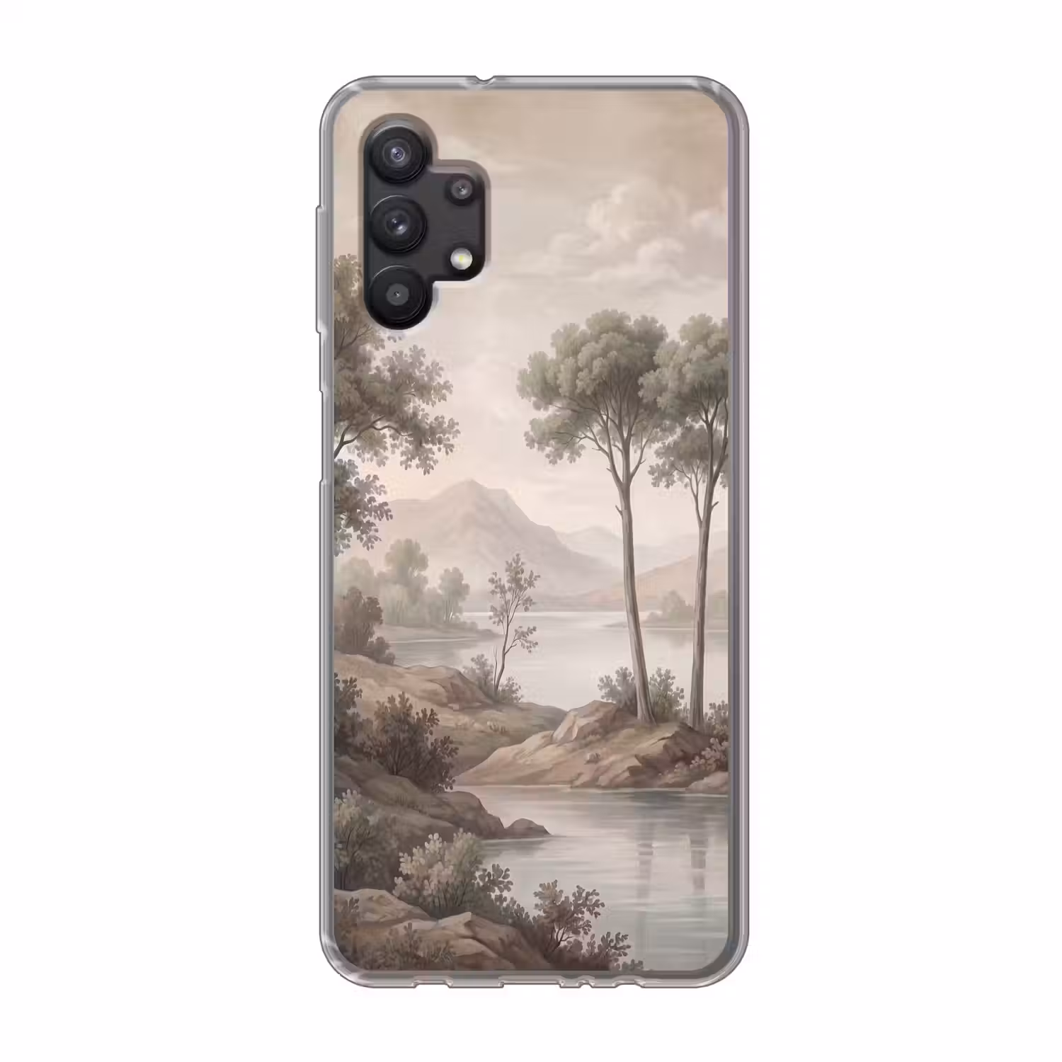 Bomen - Meer - Bergen - Illustratie Telefoonhoesje Samsung Galaxy A32 5G klein -3d
