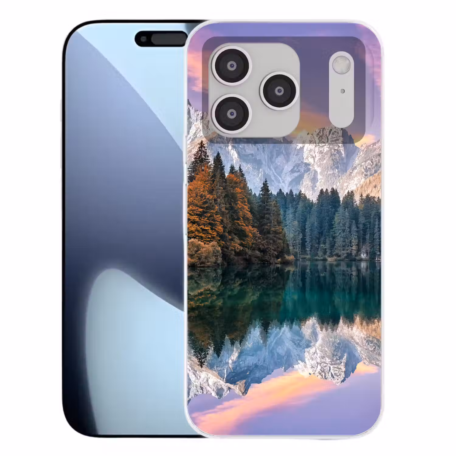 Bergen - Bos - Water - Lucht - Roze - Paars Telefoonhoesje iPhone 17 Pro klein -3d