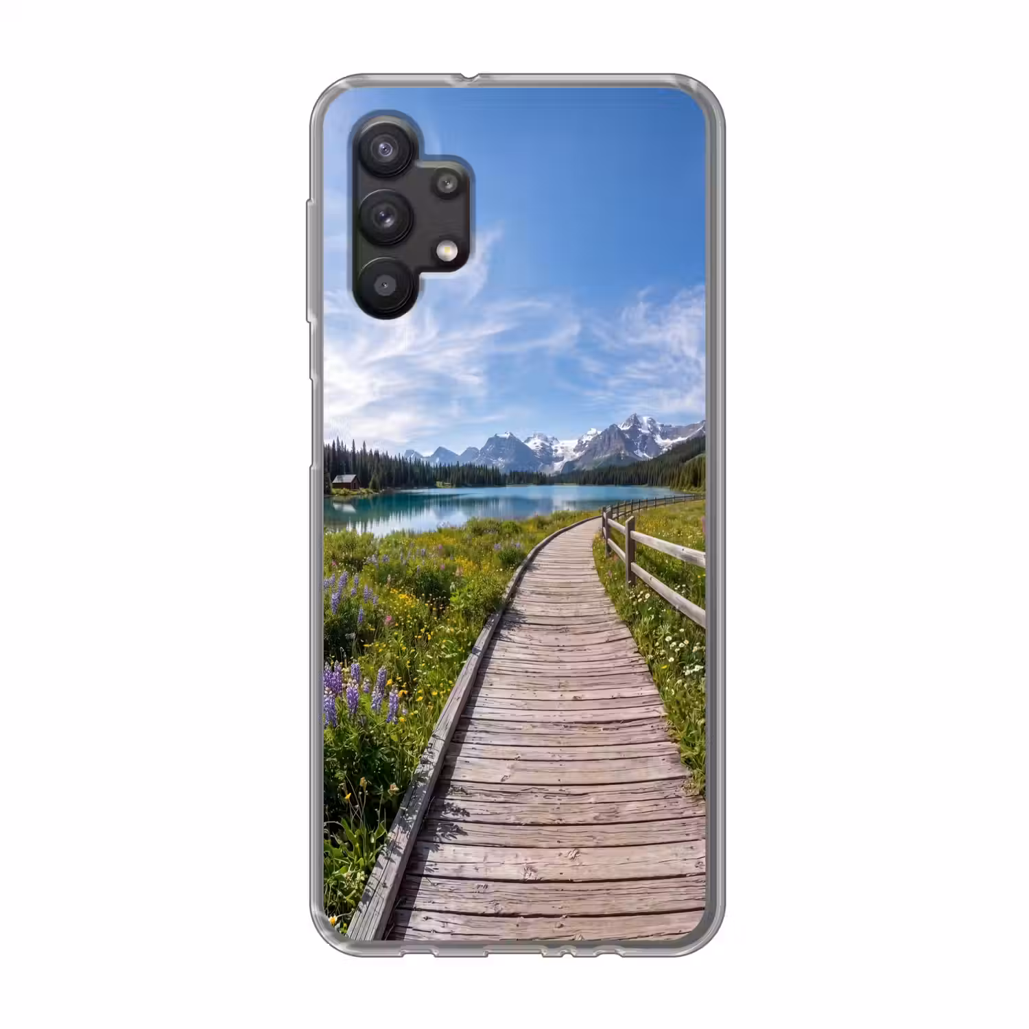 Bergen - Meer - Landschap - Blauw Telefoonhoesje Samsung Galaxy A32 5G klein -3d