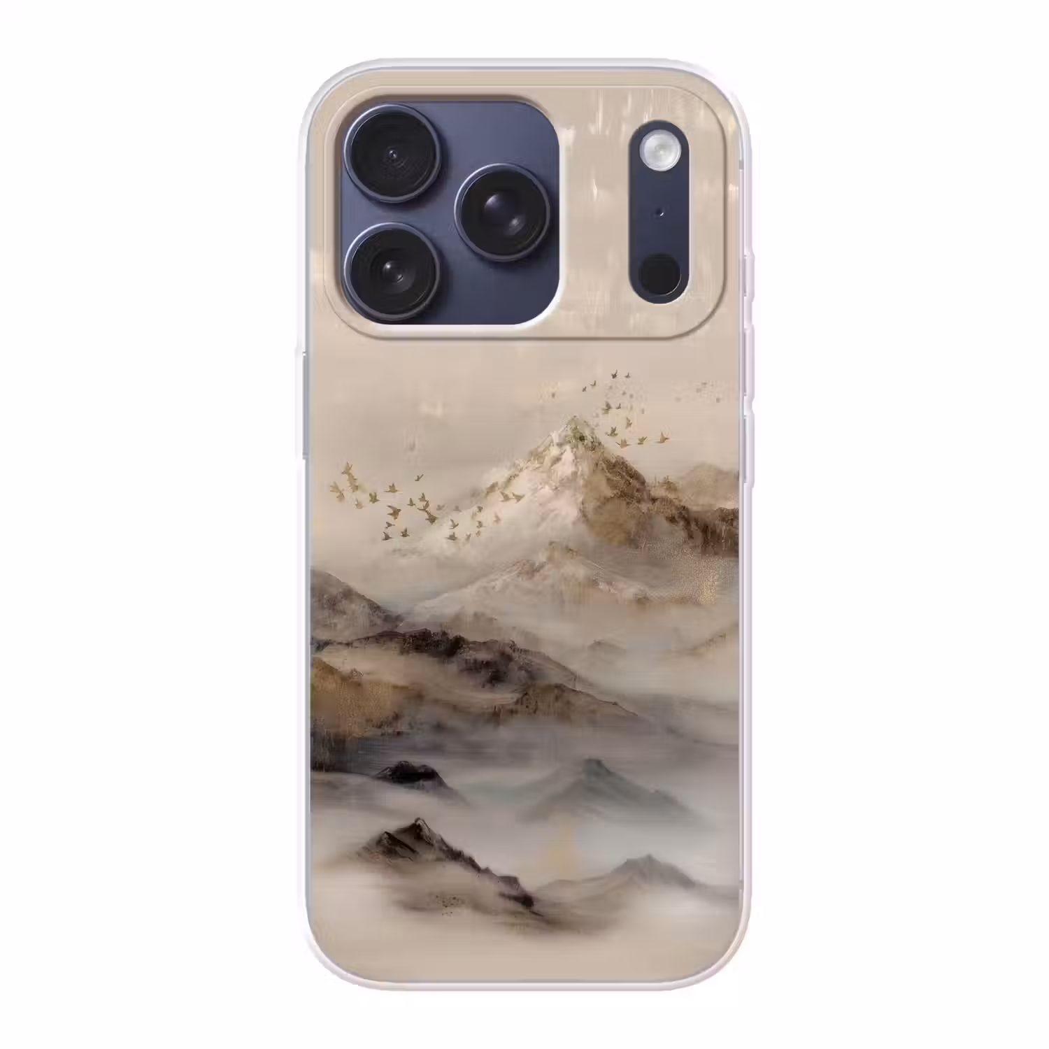 Berglandschap - Mist - Penseelstreken Telefoonhoesje iPhone 17 Pro klein -3d