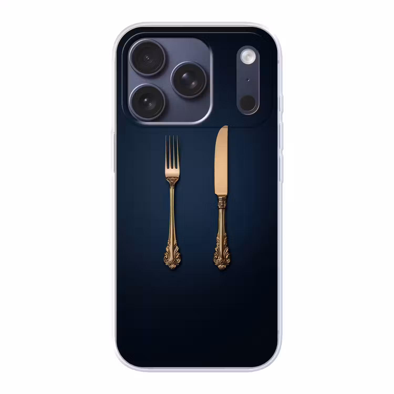 Bestek - Donkerblauw - Goud Telefoonhoesje iPhone 17 Pro klein -3d