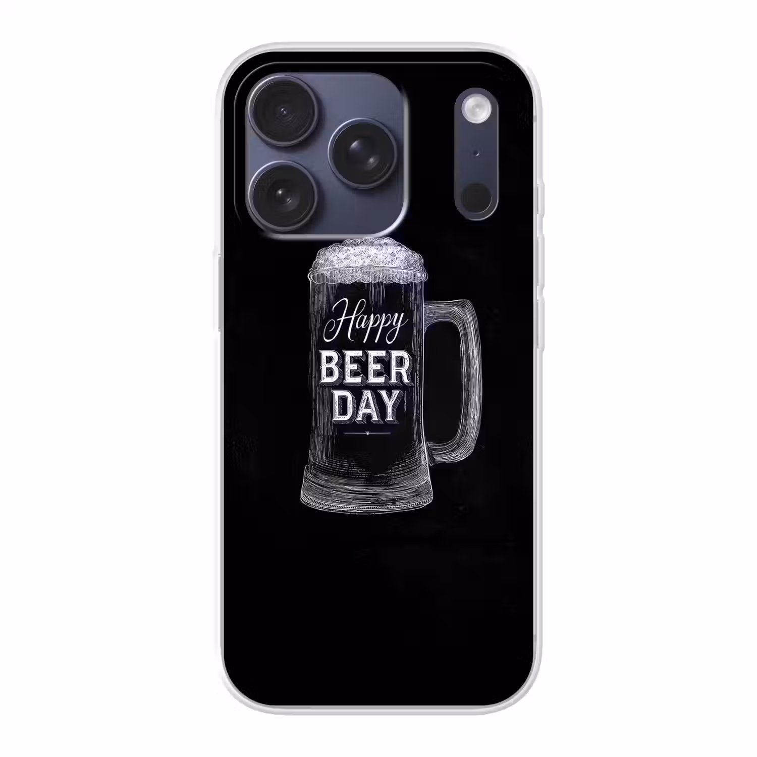 Bierpul - Witte krijtletters - Happy beer day Telefoonhoesje iPhone 17 Pro klein -3d