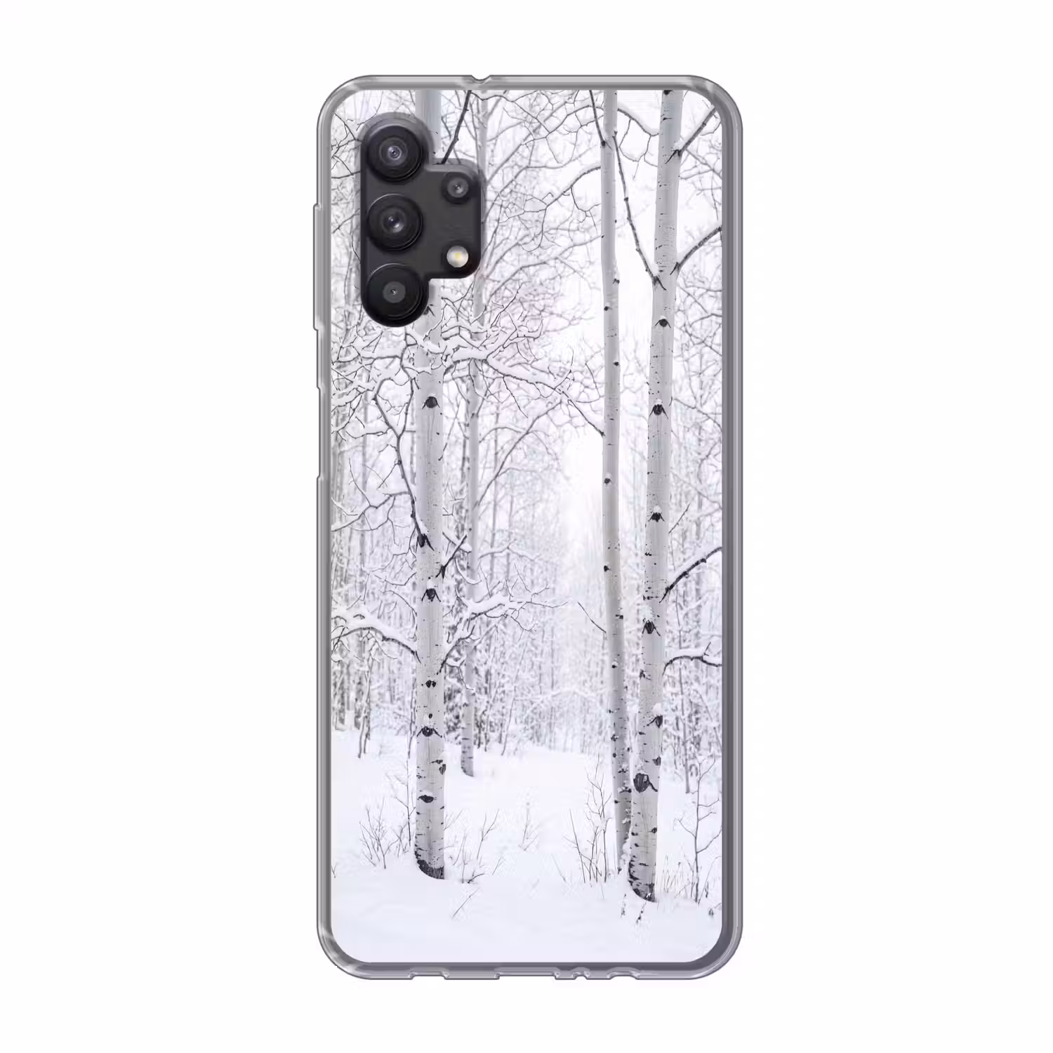 Berkenbomen - Sneeuw - Winter - Bos - Wit Telefoonhoesje Samsung Galaxy A32 5G klein -3d