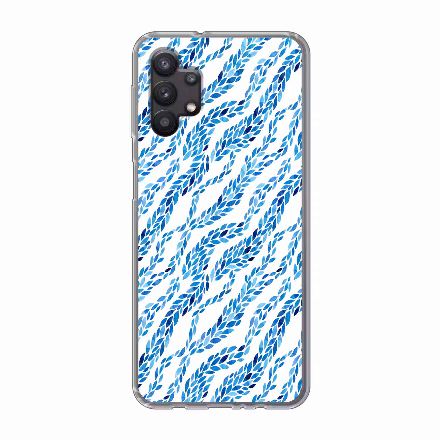 Bladeren - Aquarel - Patroon - Modern - Blauw Telefoonhoesje Samsung Galaxy A32 5G klein -3d