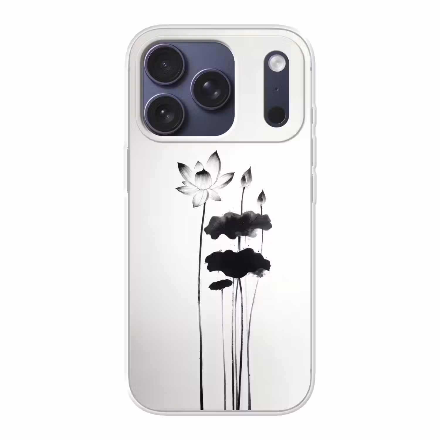 Bladeren - Zwart - Lotusbloem - Minimalitisch Telefoonhoesje iPhone 17 Pro klein -3d