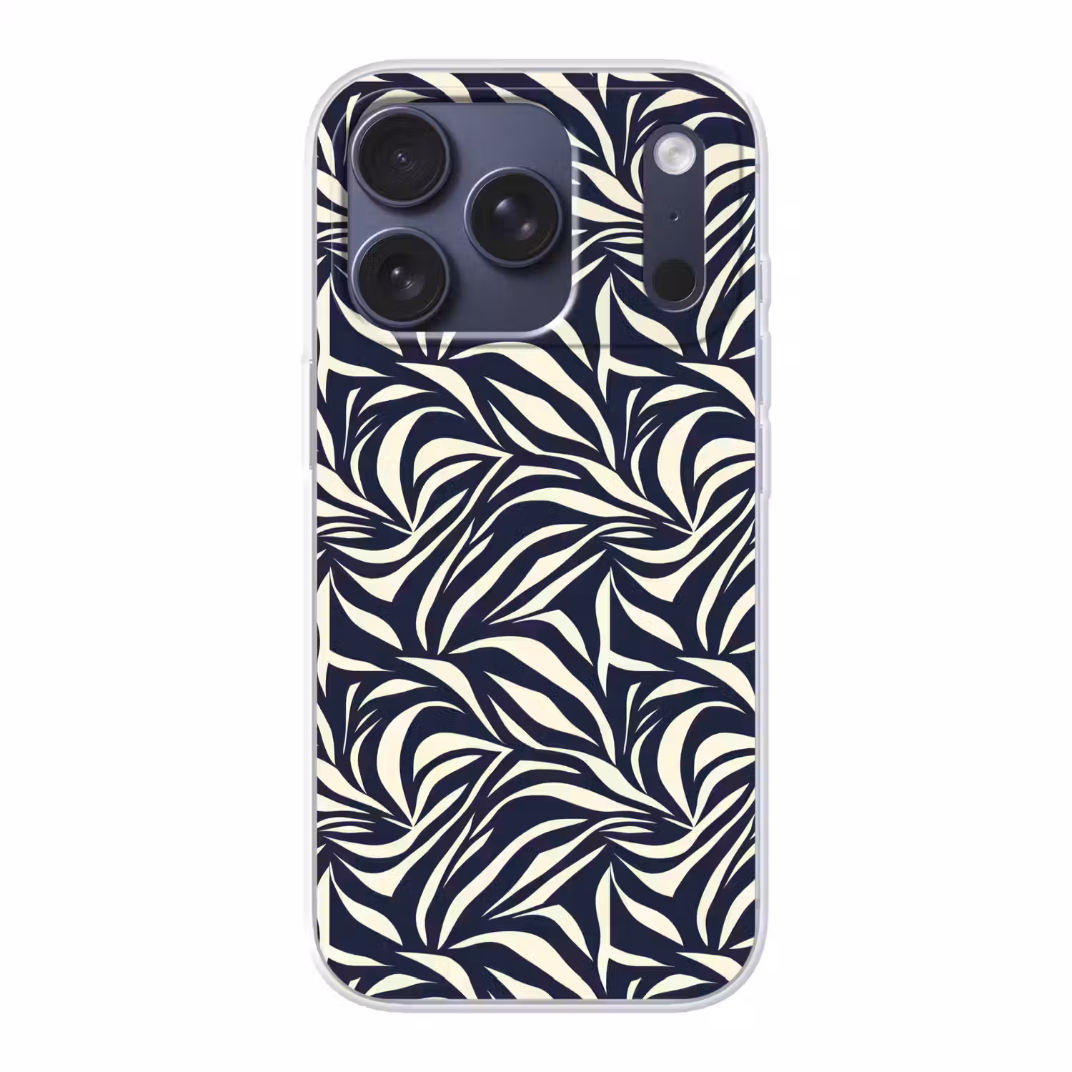 Bladvormen - Blauw - Patroon - Wit Telefoonhoesje iPhone 17 Pro klein 878 -3d
