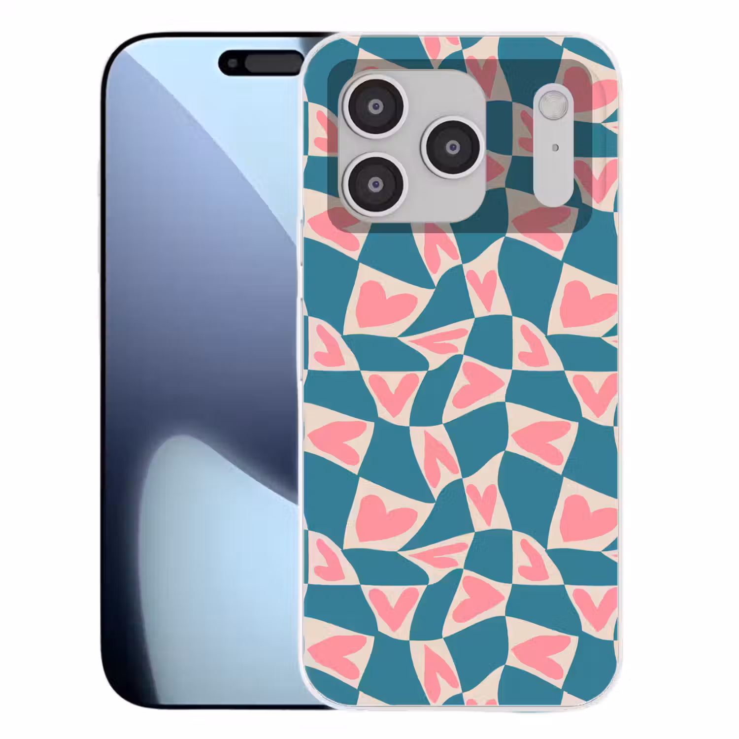 Blauw - Vlakken - Patroon - Hartjes Telefoonhoesje iPhone 17 Pro klein 878 -3d