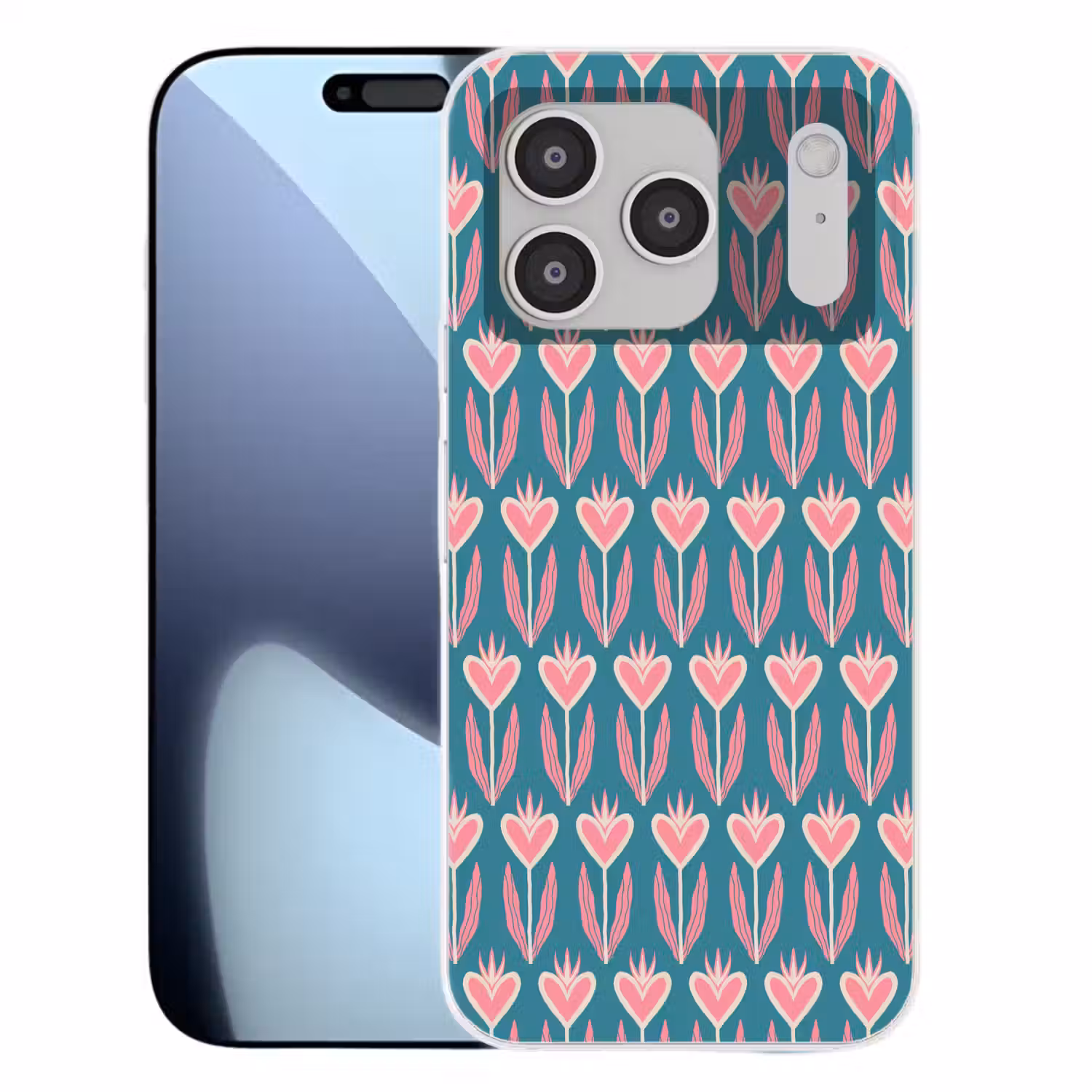 Blauw - Retro - Patroon - Hartjes Telefoonhoesje iPhone 17 Pro klein 878 -3d