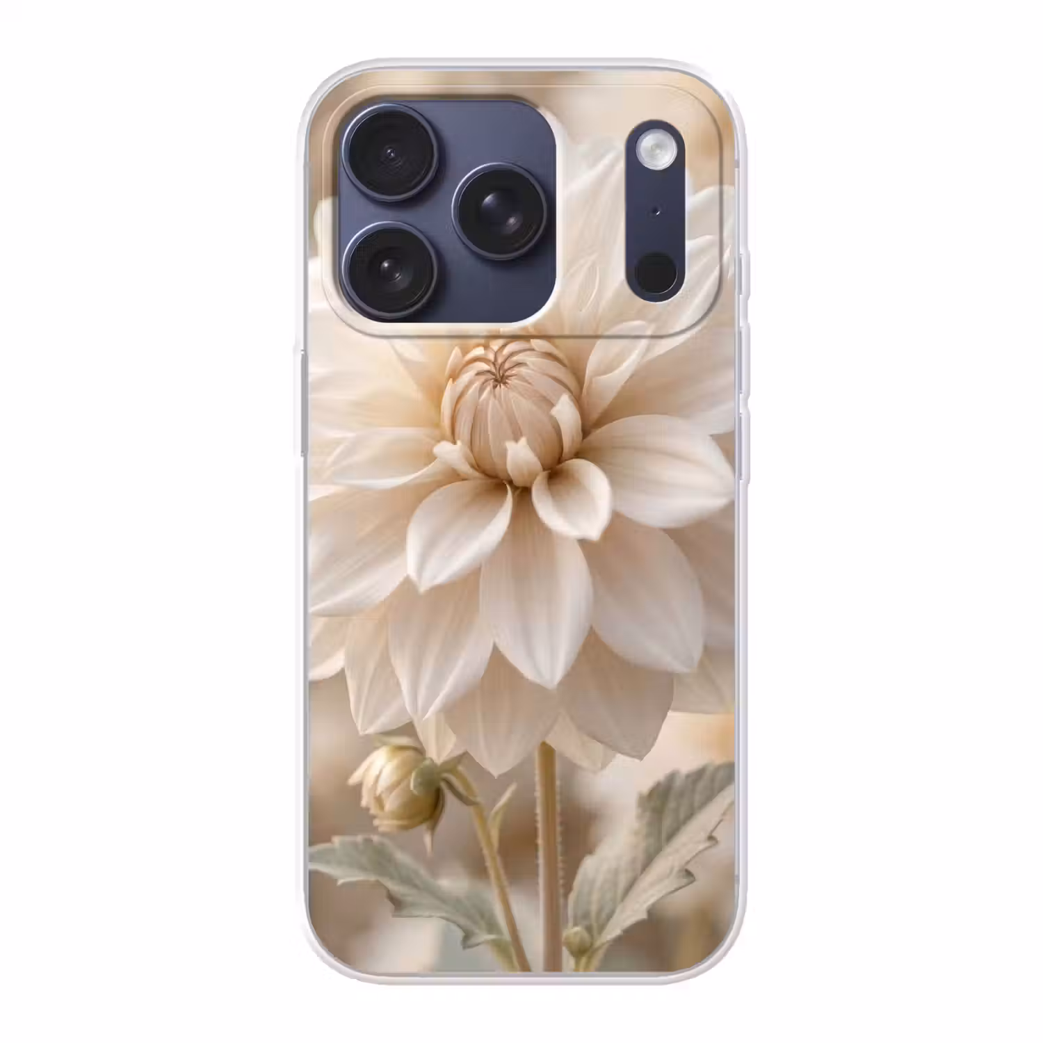 Bloem - Dahlia - Wit Telefoonhoesje iPhone 17 Pro klein -3d