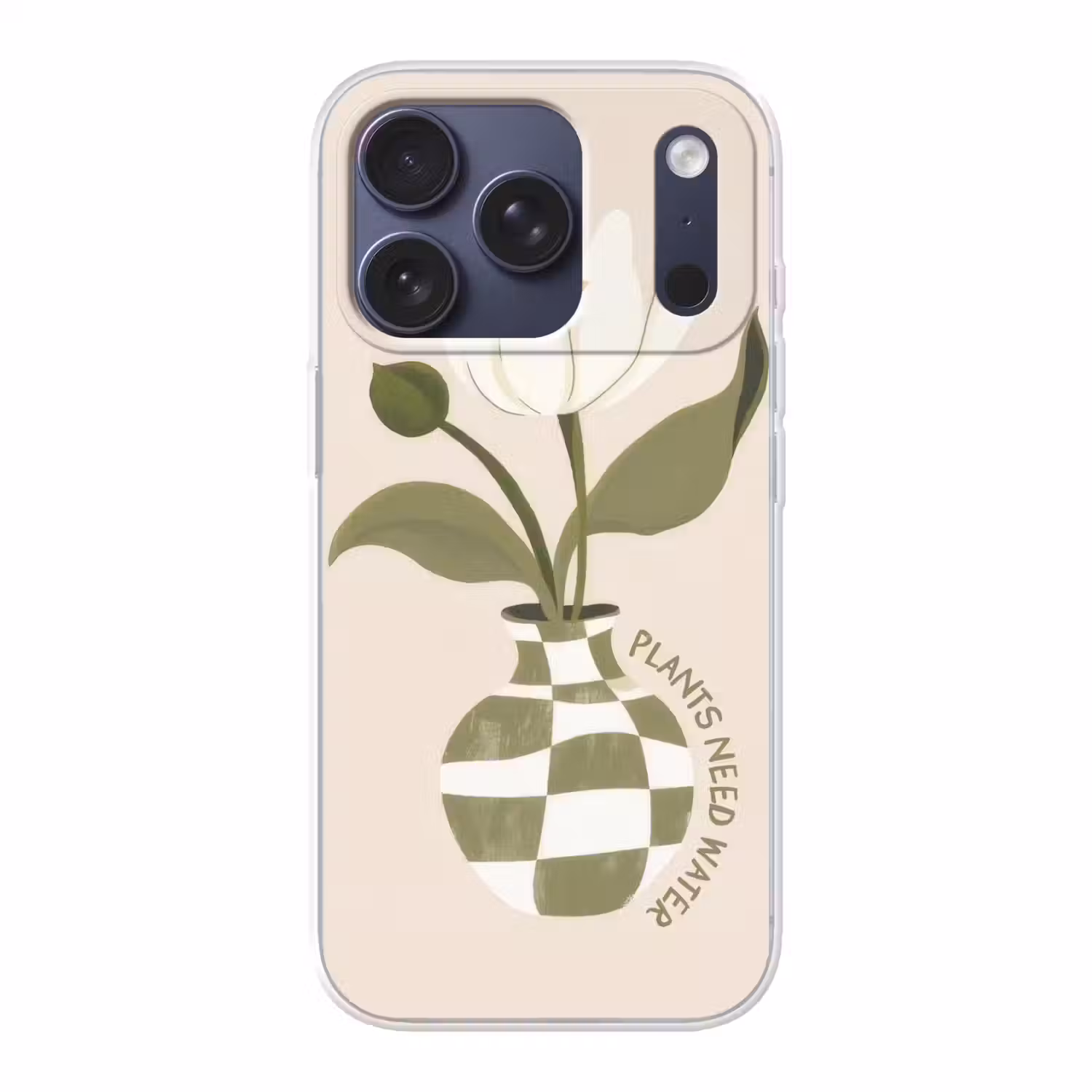 Bloem - Wit - Vaas - Quote Telefoonhoesje iPhone 17 Pro klein -3d