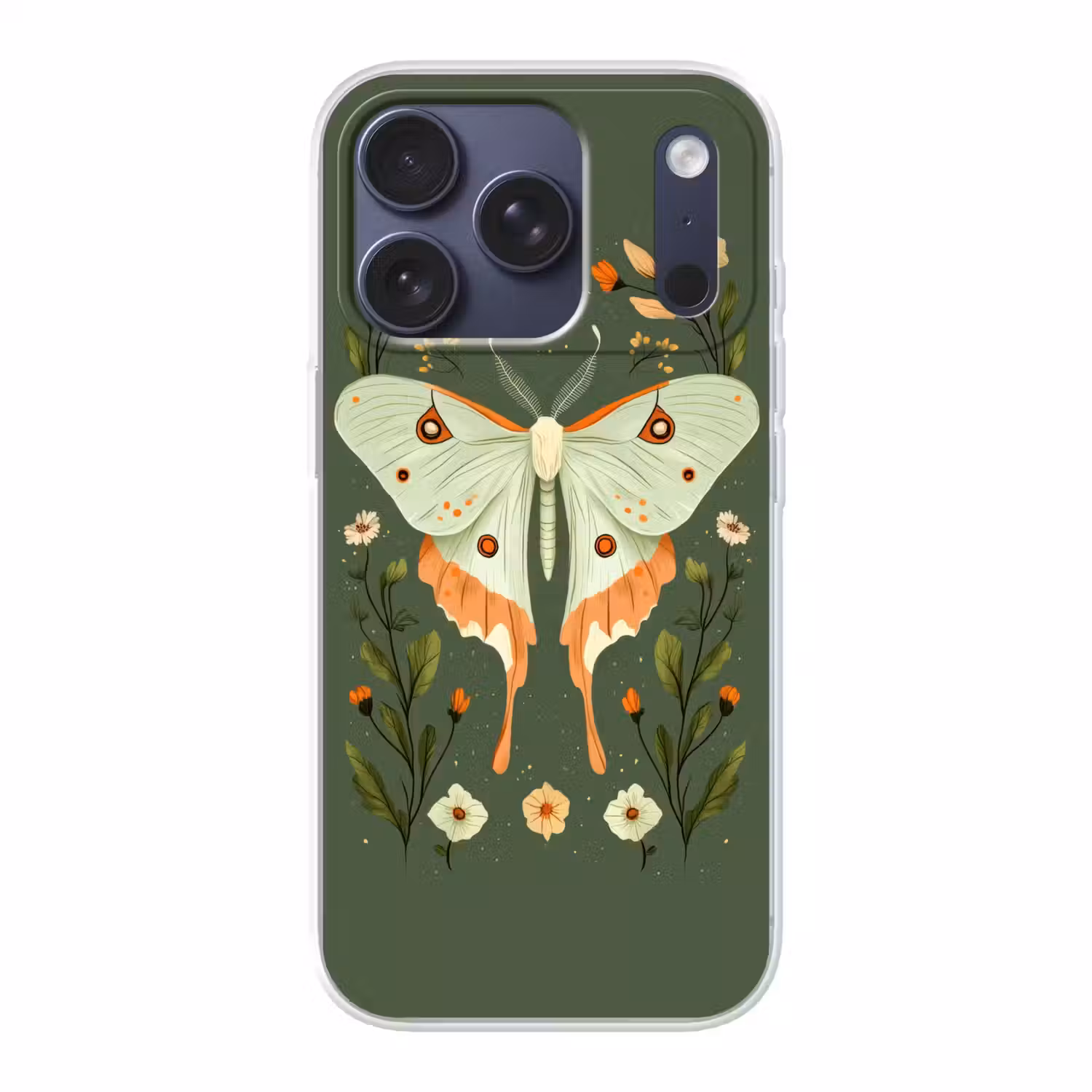 Bloemen - Bladeren - Olijfgroen - Vlinder Telefoonhoesje iPhone 17 Pro klein -3d