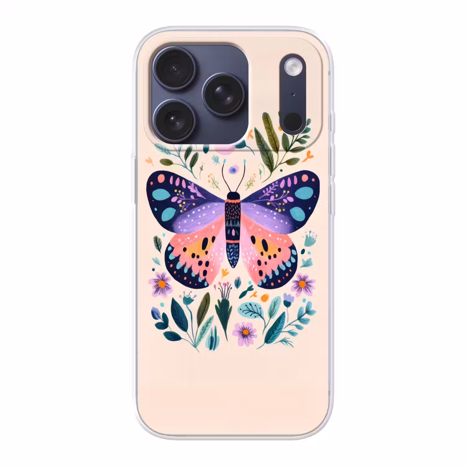 Bloemen - Bladeren - Vlinder - Kleurrijk Telefoonhoesje iPhone 17 Pro klein -3d