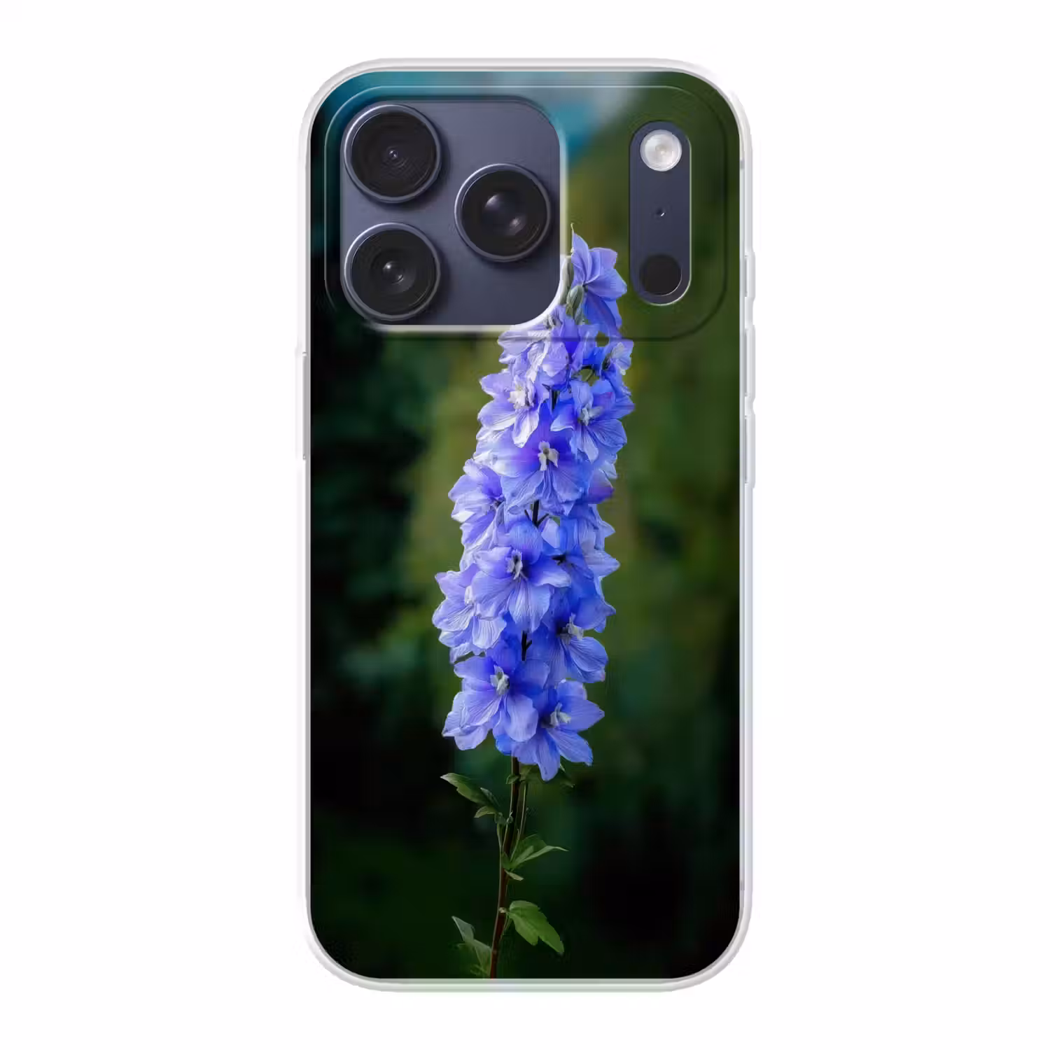 Bloemen - Blauw - Dennenboom Telefoonhoesje iPhone 17 Pro klein -3d