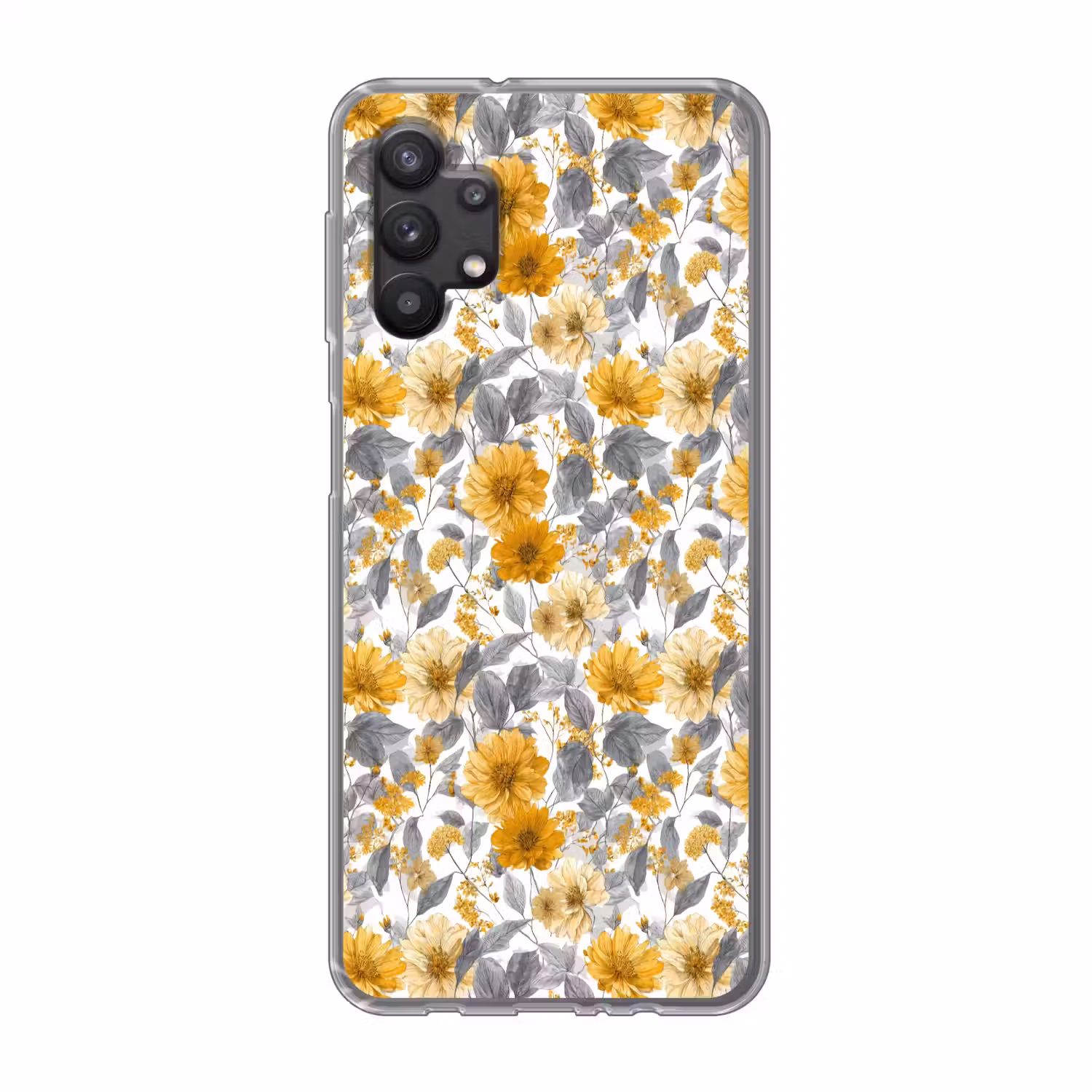 Bloemen - Botanisch - Elegant - Okergeel - Grijs Telefoonhoesje Samsung Galaxy A32 5G klein 346 -3d