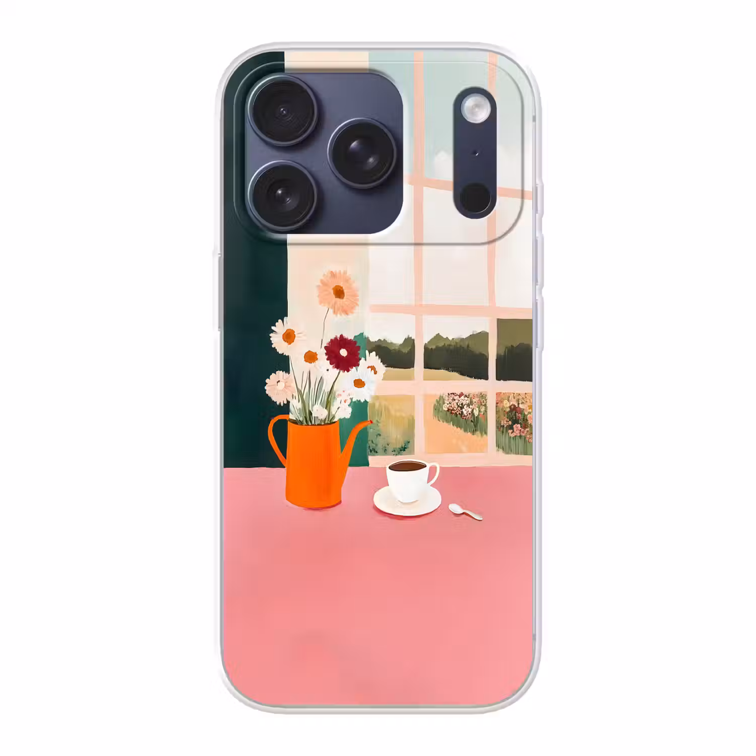 Bloemen - Koffie - Raam Telefoonhoesje iPhone 17 Pro klein -3d