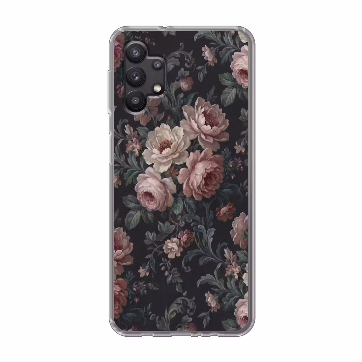 Bloemen - Patroon - Sierlijk - Roze - Donker Telefoonhoesje Samsung Galaxy A32 5G klein -3d