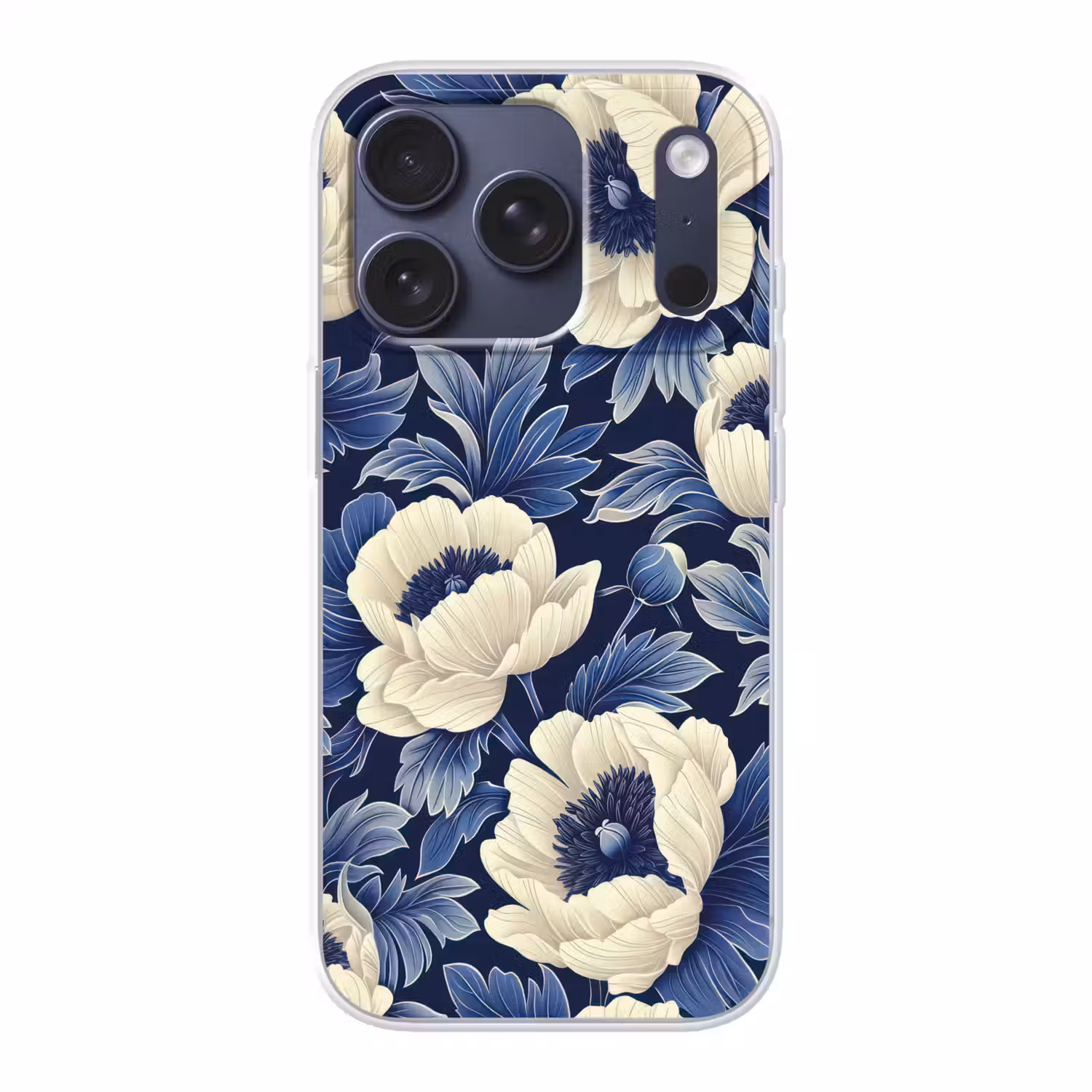 Bloemen - Patroon - Blauw - Wit Telefoonhoesje iPhone 17 Pro klein -3d