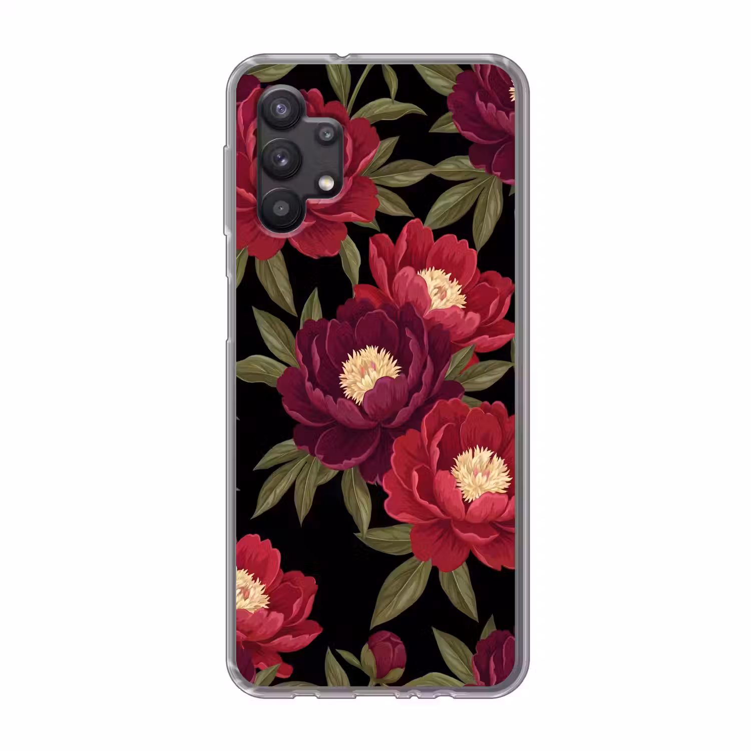 Bloemen - Patroon - Botanisch - Rood - Zwart Telefoonhoesje Samsung Galaxy A32 5G klein -3d