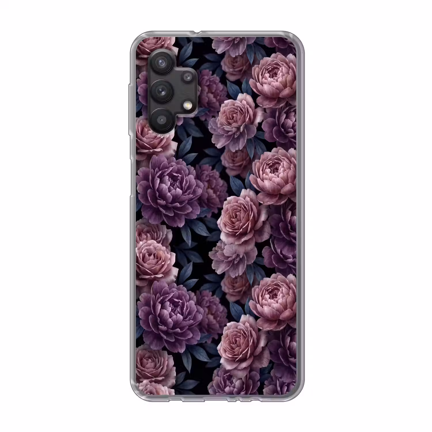 Bloemen - Patroon - Donker - Botanisch - Paars Telefoonhoesje Samsung Galaxy A32 5G klein -3d