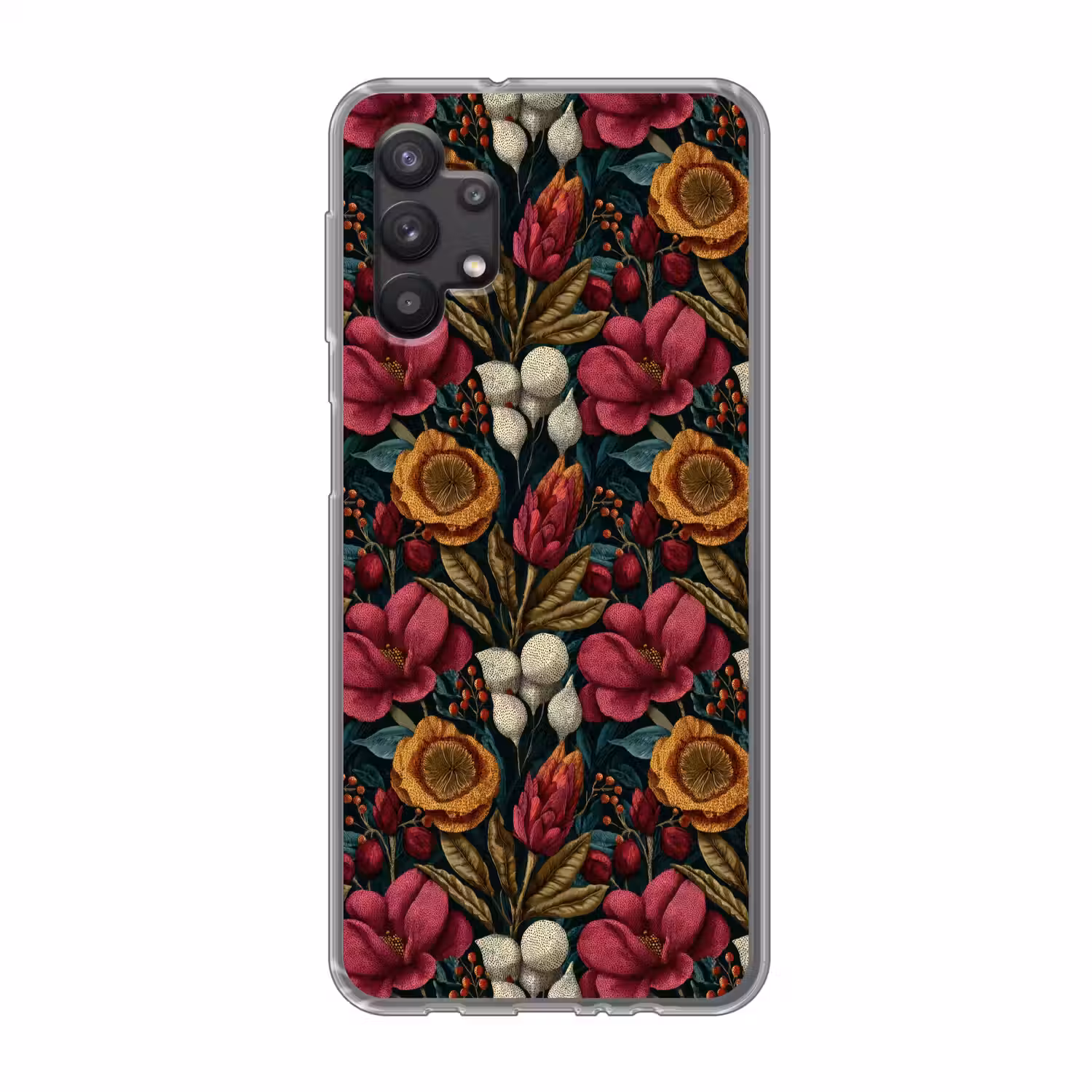 Bloemen - Patroon - Rood - Goud Telefoonhoesje Samsung Galaxy A32 5G klein 346 -3d