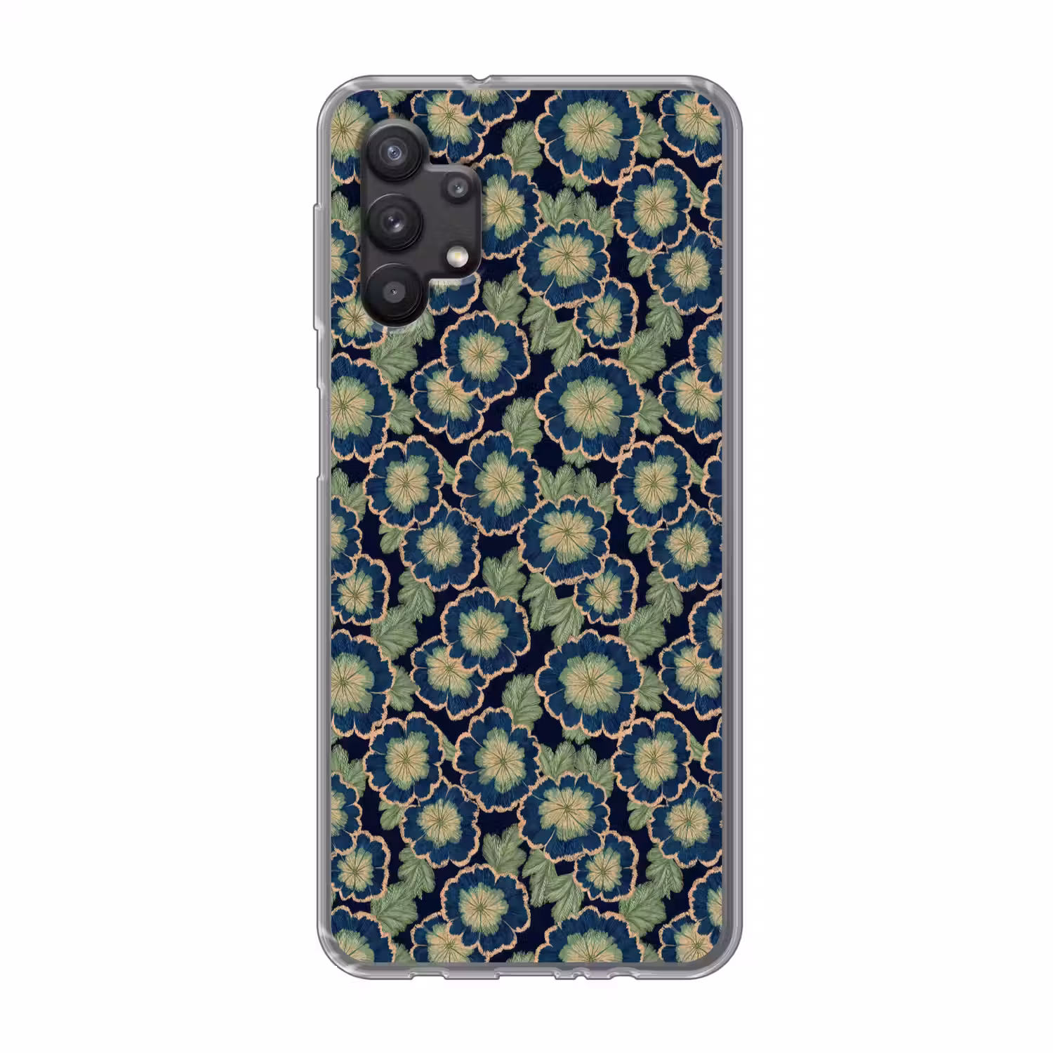 Bloemen - Borduurwerk - Patroon - Blauw - Groen Telefoonhoesje Samsung Galaxy A32 5G klein 346 -3d