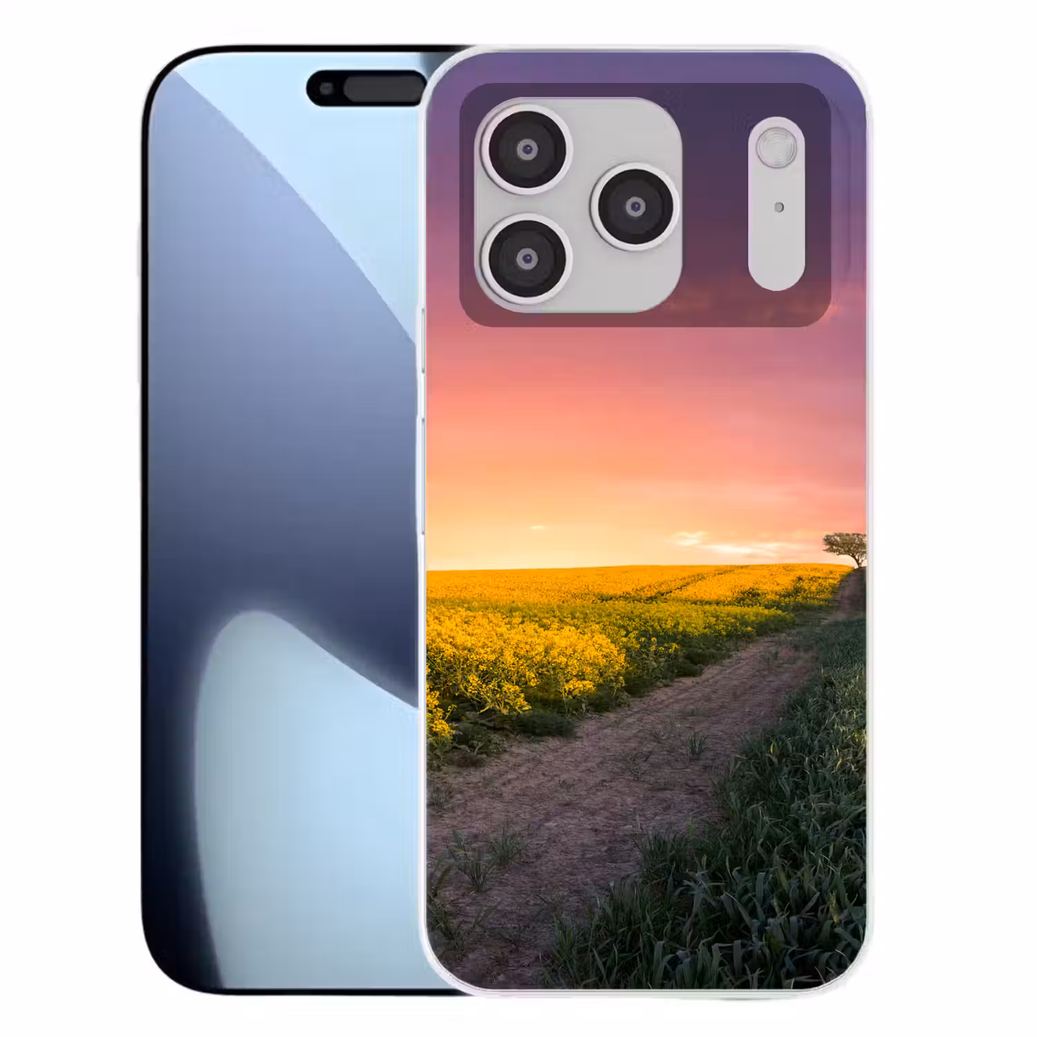 Bloemen - Weg - Lucht - Geel - Paars - Zonsondergang - Natuur Telefoonhoesje iPhone 17 Pro klein -3d