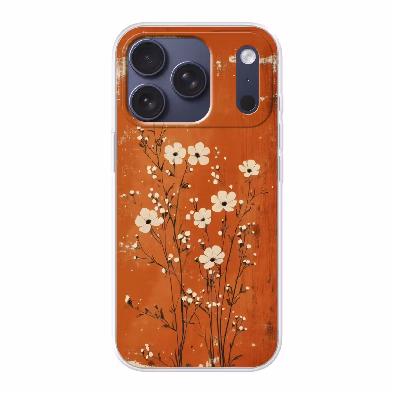 Bloemen - Wit - Subtiel - Roestkleur Telefoonhoesje iPhone 17 Pro klein -3d