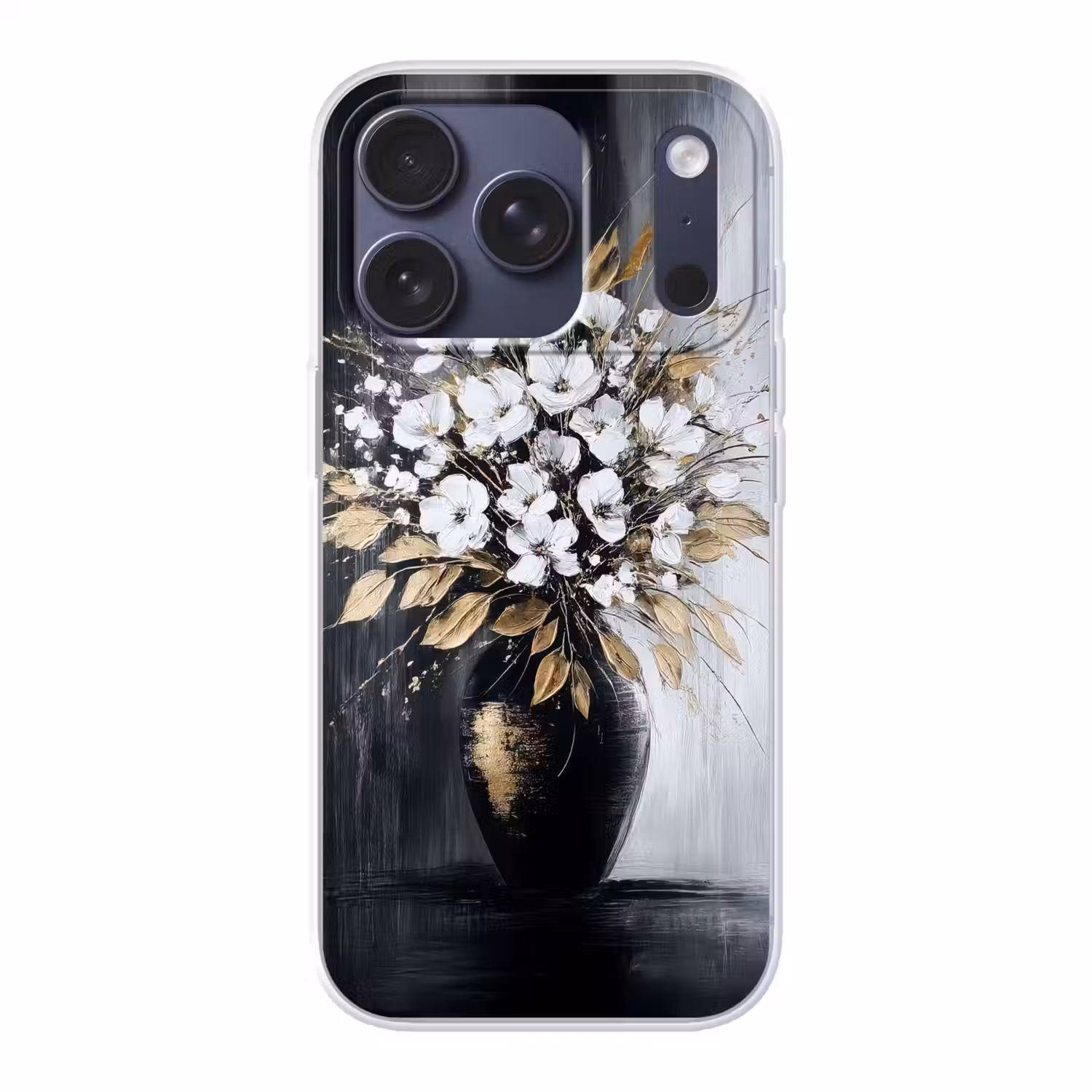 Bloemen - Wit - Vaas - Abstract Telefoonhoesje iPhone 17 Pro klein -3d