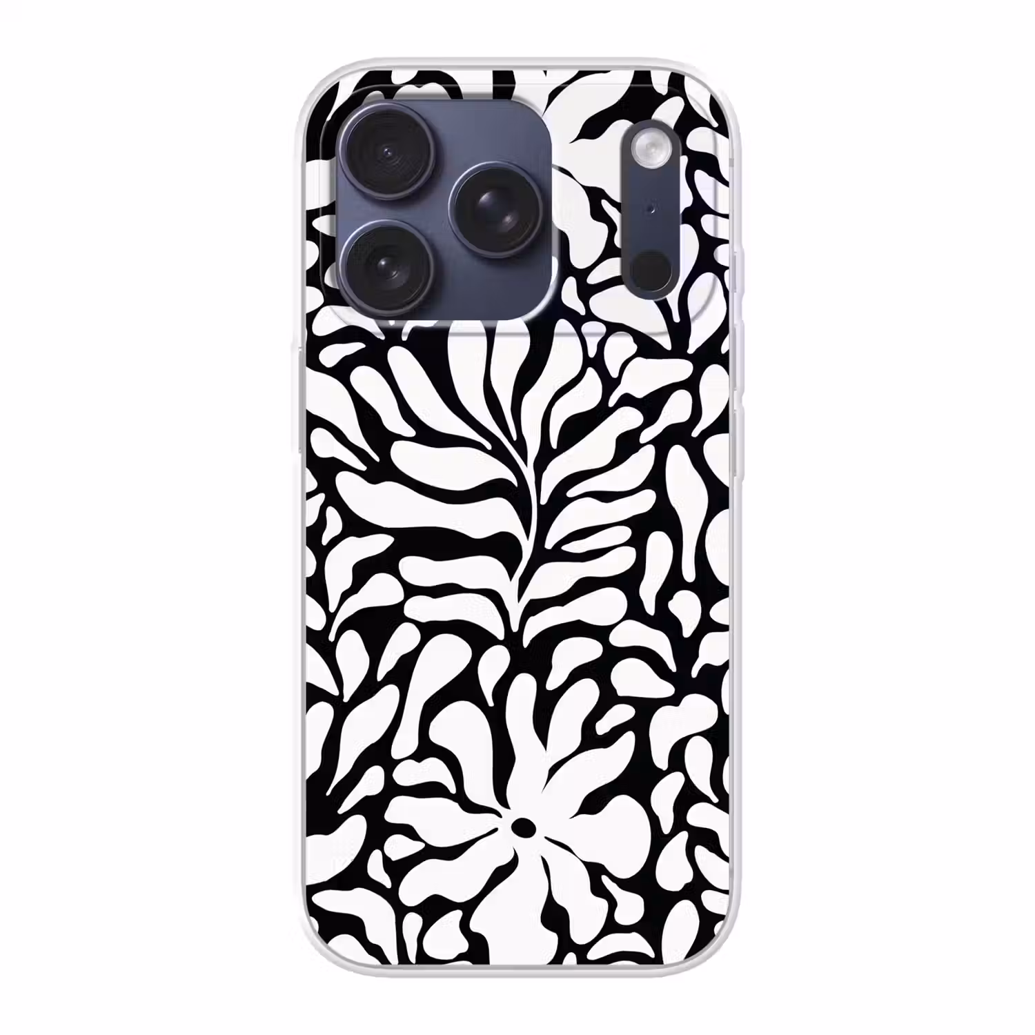Bloemen print - Zwart - Wit - Bladeren Telefoonhoesje iPhone 17 Pro klein -3d