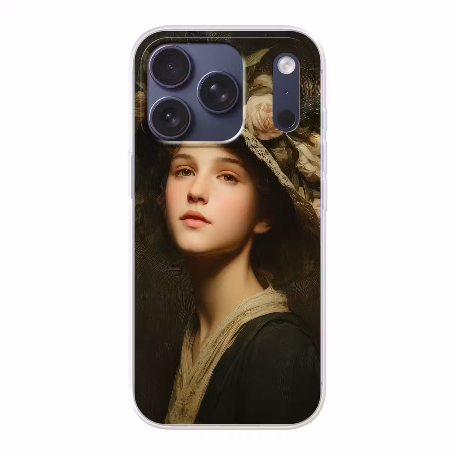 Bloemenhoed - Portret - Vrouw Telefoonhoesje iPhone 17 Pro klein -3d