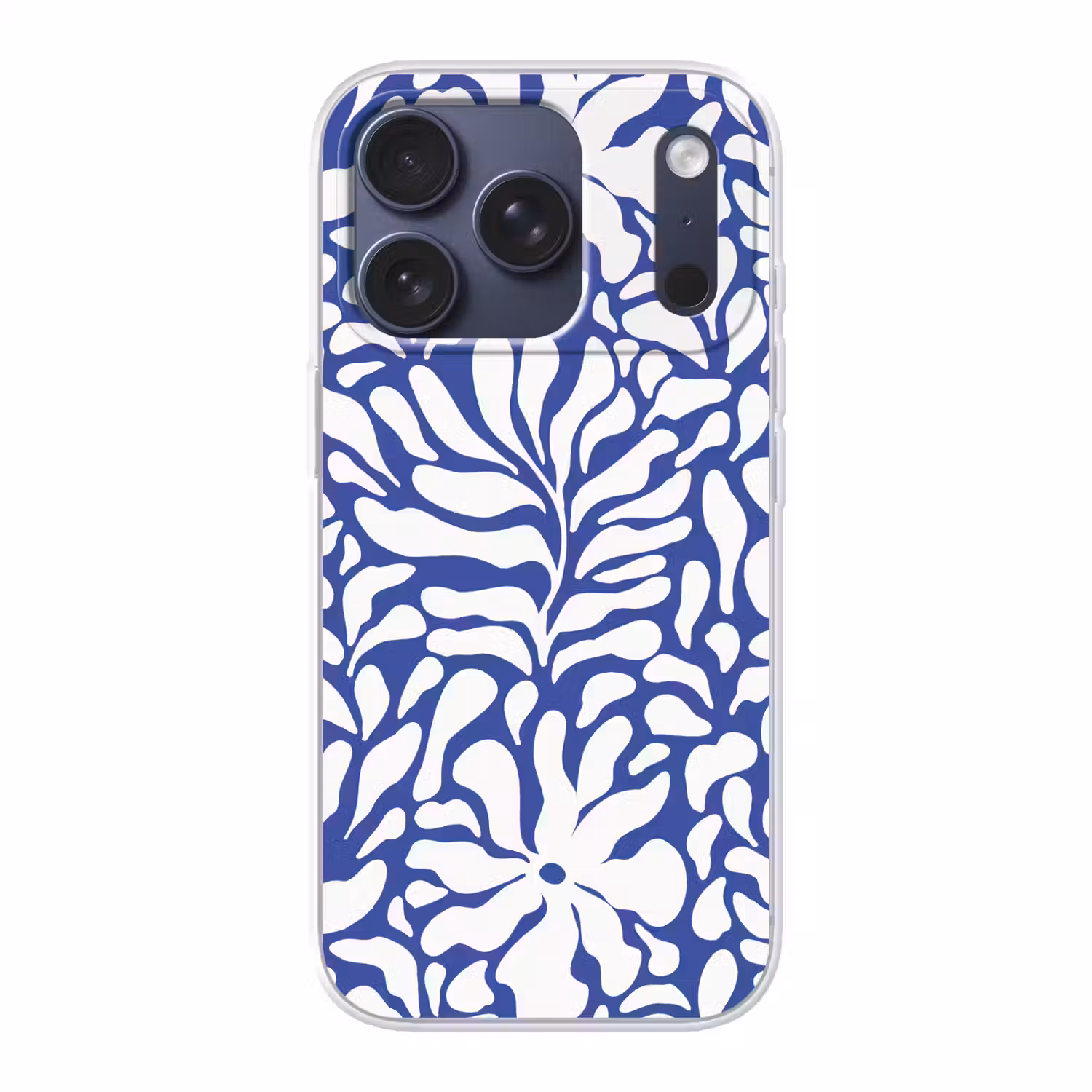 Bloemen patroon - Blauw - Wit - Bladeren Telefoonhoesje iPhone 17 Pro klein -3d