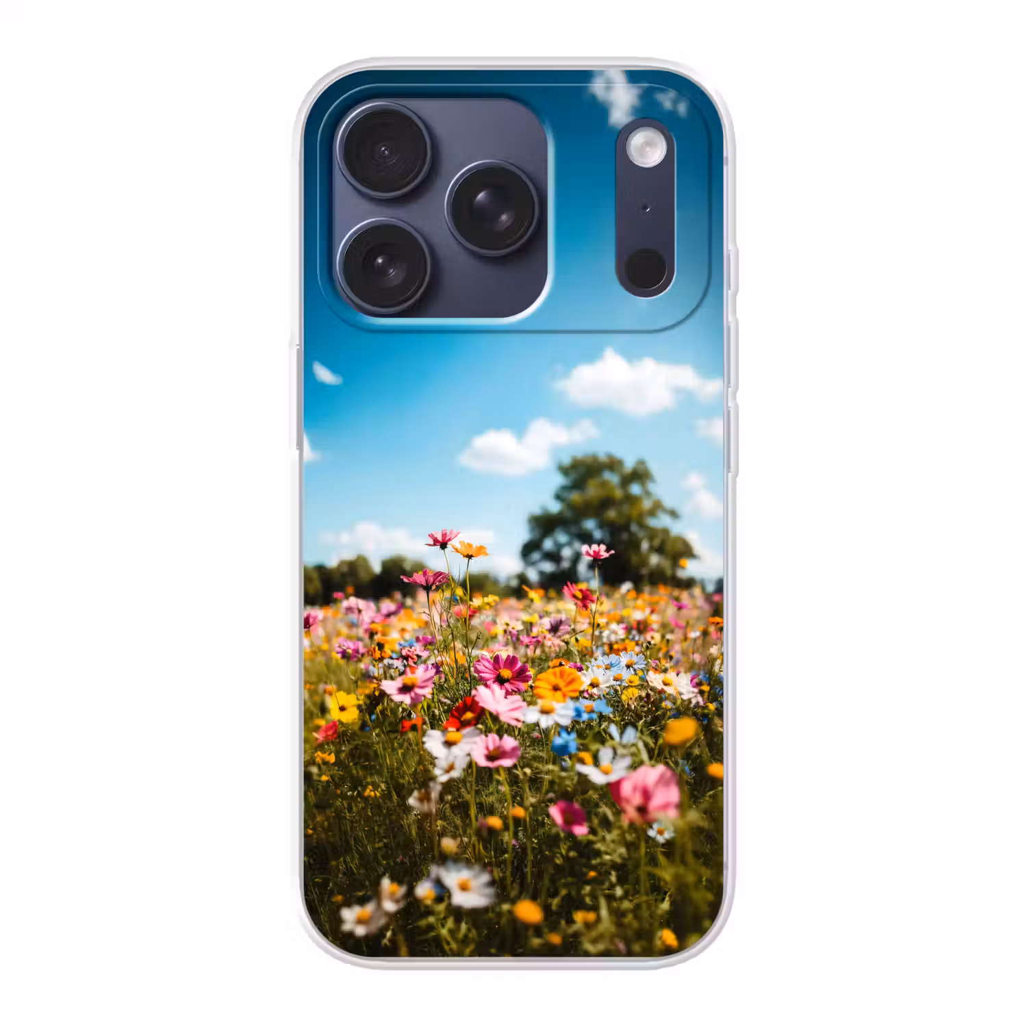 Bloemenweide - Blauw - Lucht - Kleuren Telefoonhoesje iPhone 17 Pro klein -3d