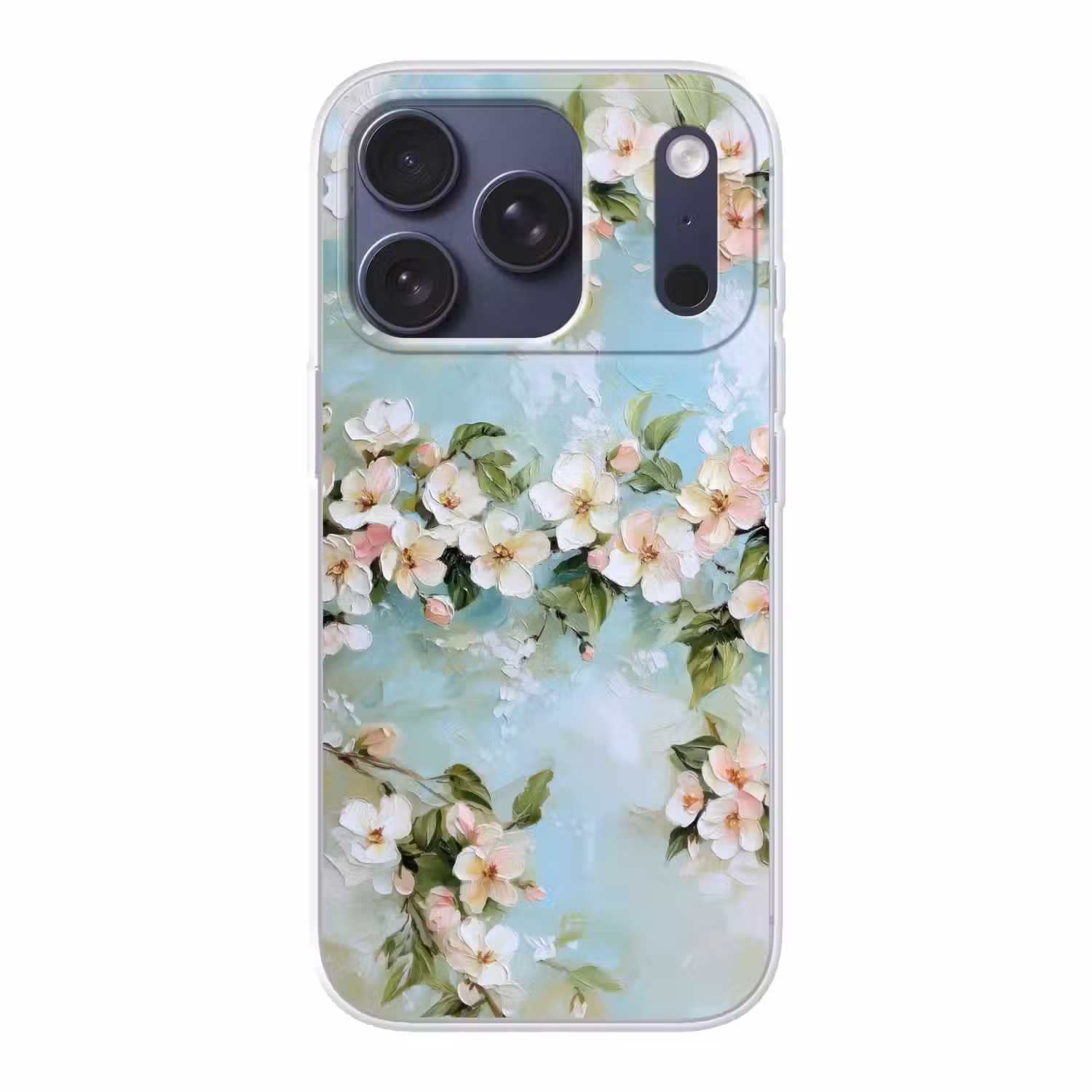 Bloesem - Bladeren - Lichtblauw Telefoonhoesje iPhone 17 Pro klein -3d