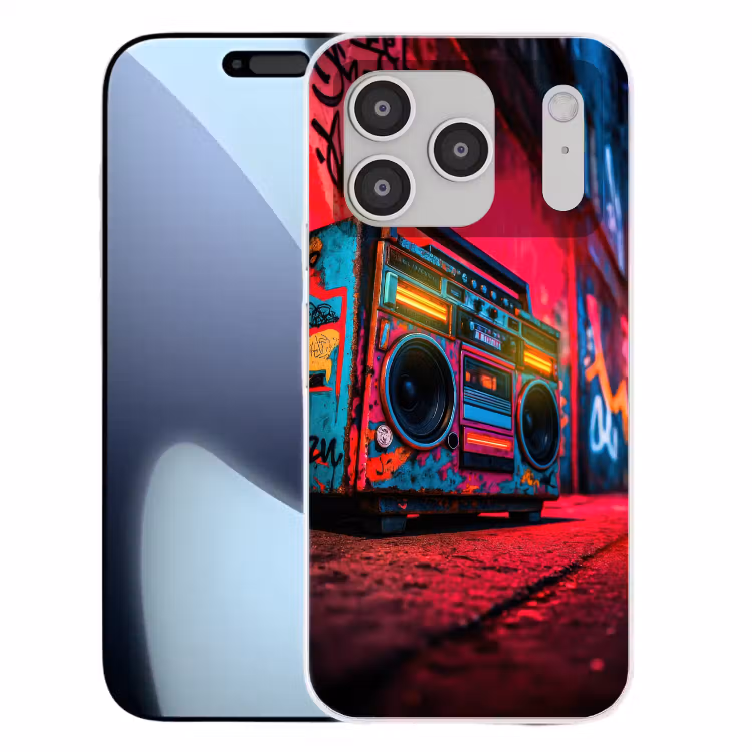 Boombox - Rood - Graffiti - Neon Telefoonhoesje iPhone 17 Pro klein -3d