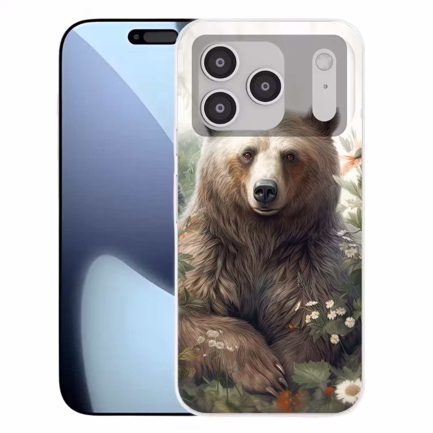 Bruine beer - Wilde dieren - Bloemen - Planten Telefoonhoesje iPhone 17 Pro klein -3d