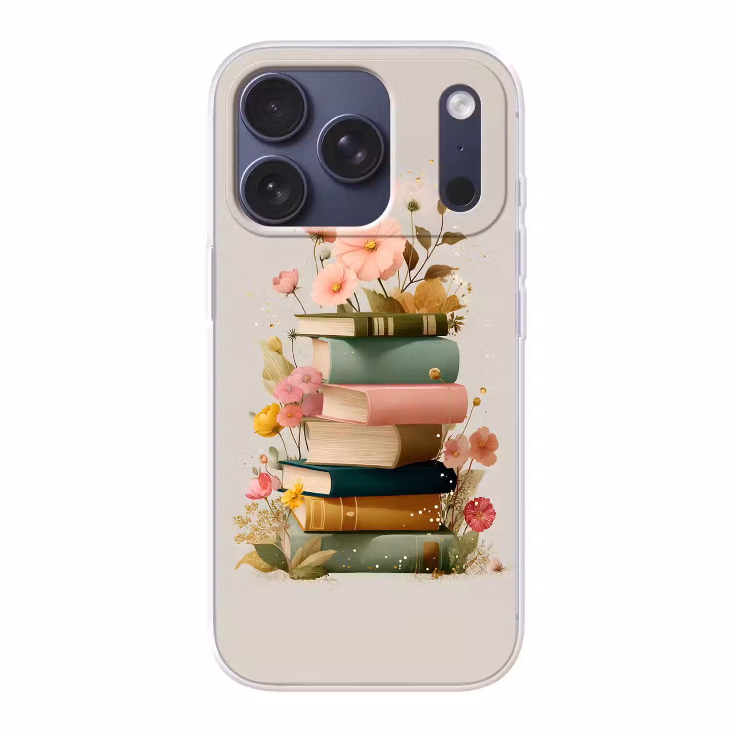 Boeken - Stapel - Bloemen - Kleurrijk Telefoonhoesje iPhone 17 Pro klein -3d